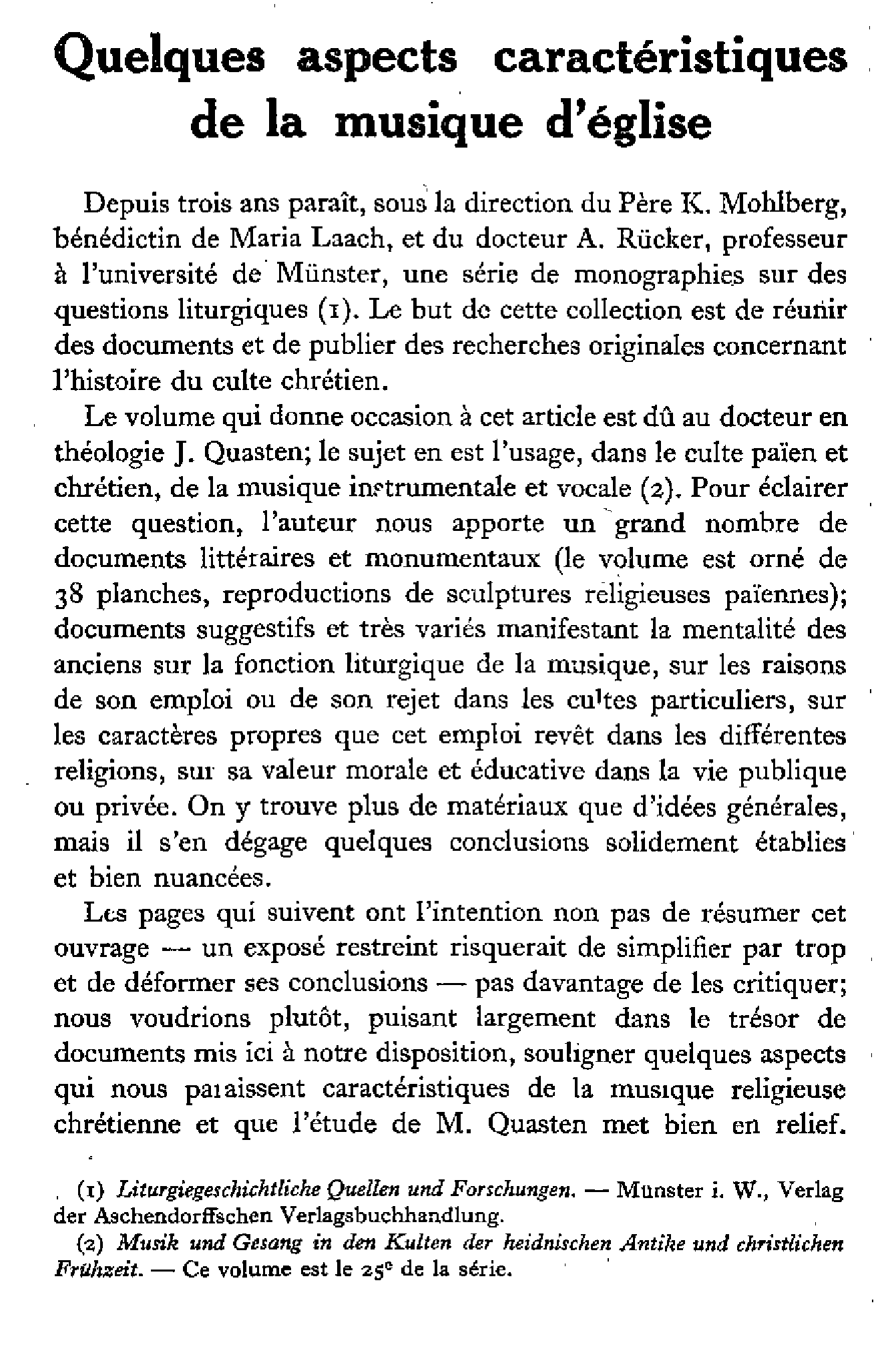 Quelques aspects caractéristiques de la musique d'église