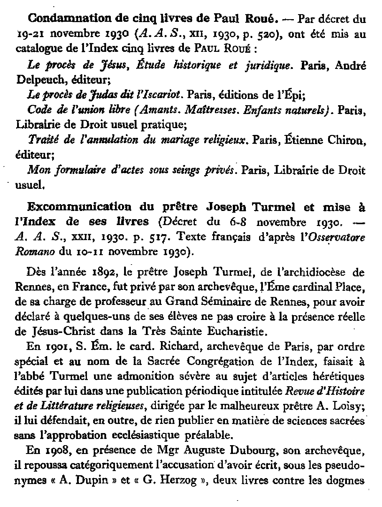 S. Congrégation du Saint-Office et S. Congrégation des Sacrements