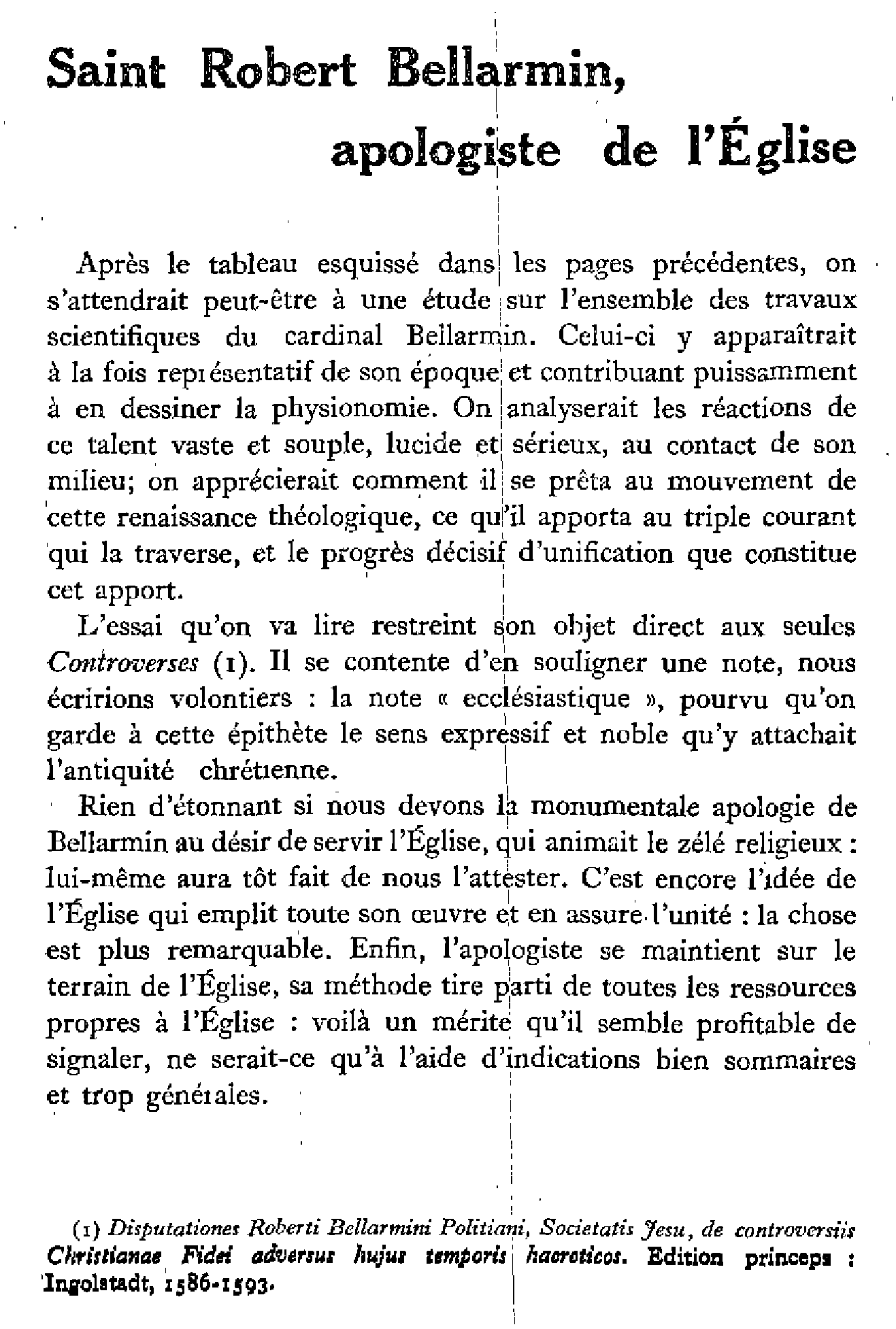Saint Robert Bellarmin, apologiste de l'Eglise