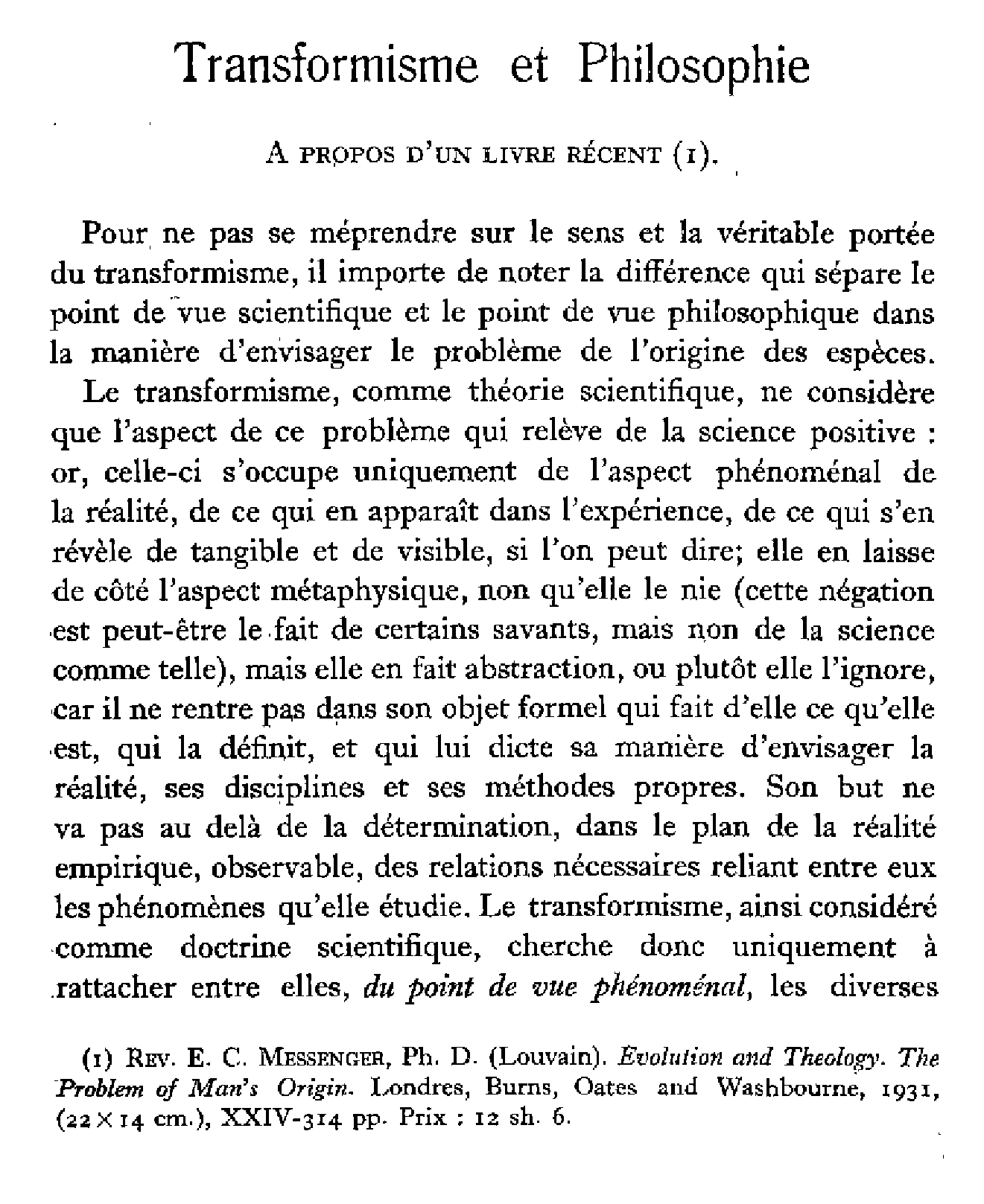 Transformisme et Philosophie