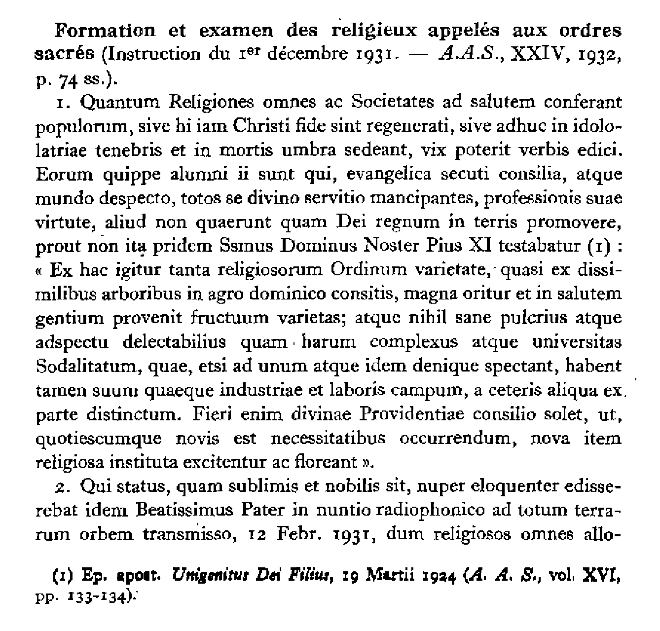 S. Congrégation des religieux