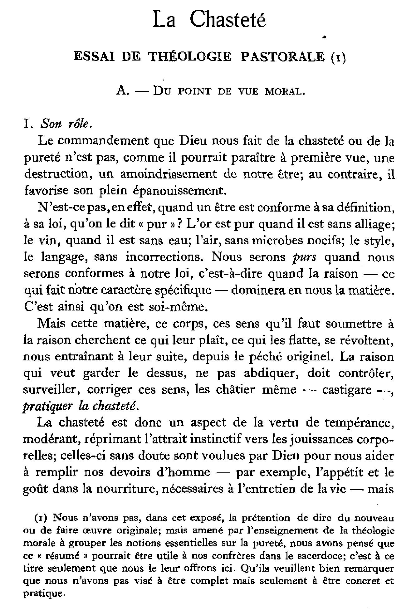 La chasteté. Essai de théologie pastorale