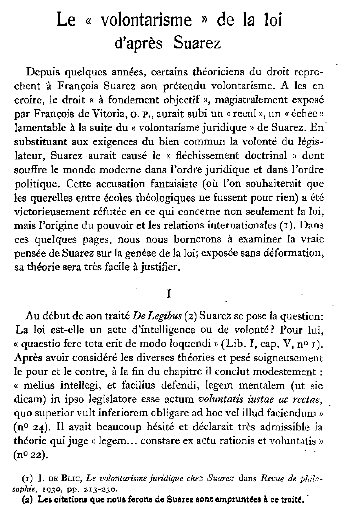Le 'volontarisme' de la loi d'après Suarez