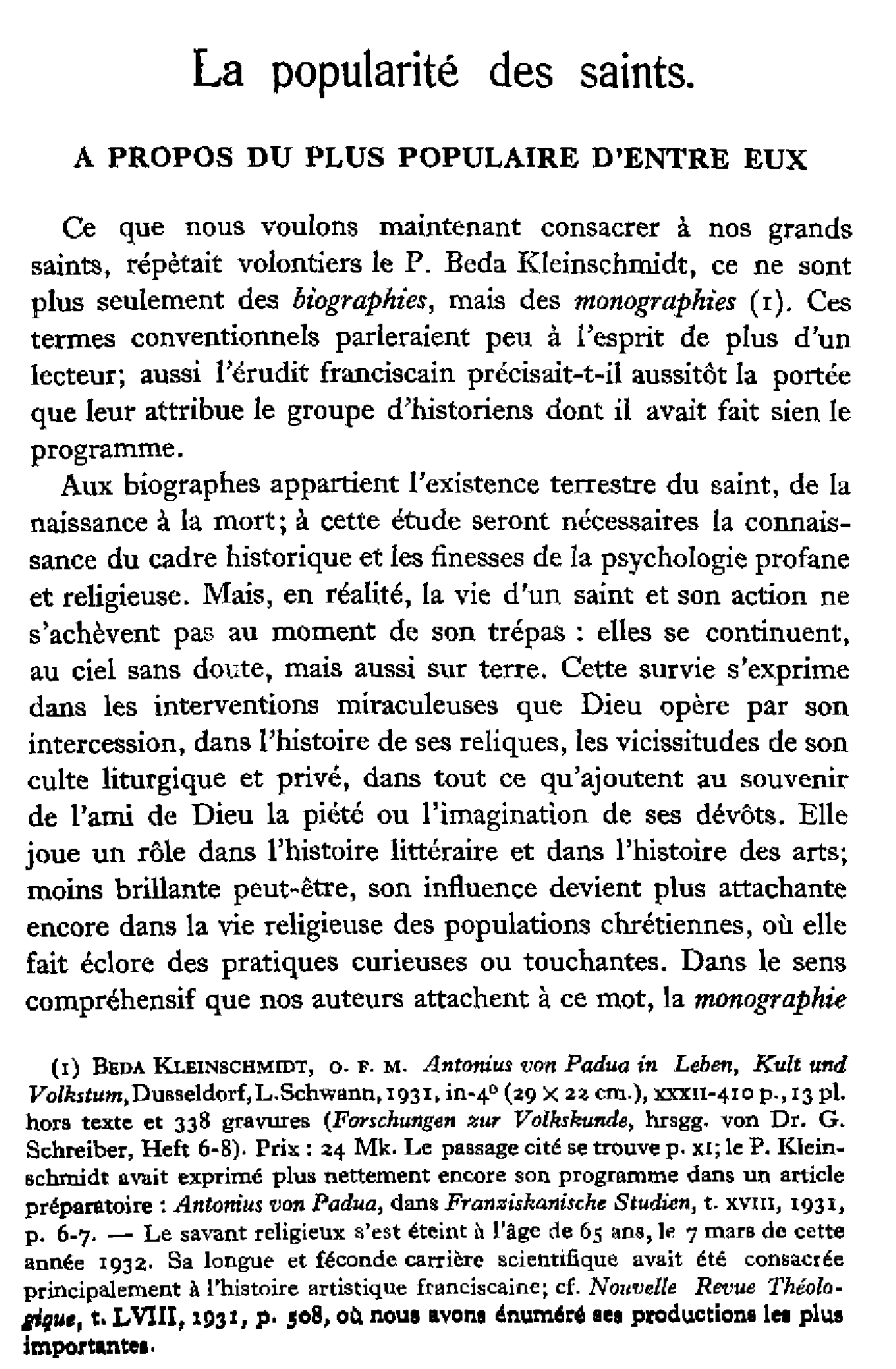 La popularité des saints. A propos du plus populaire d'entre eux