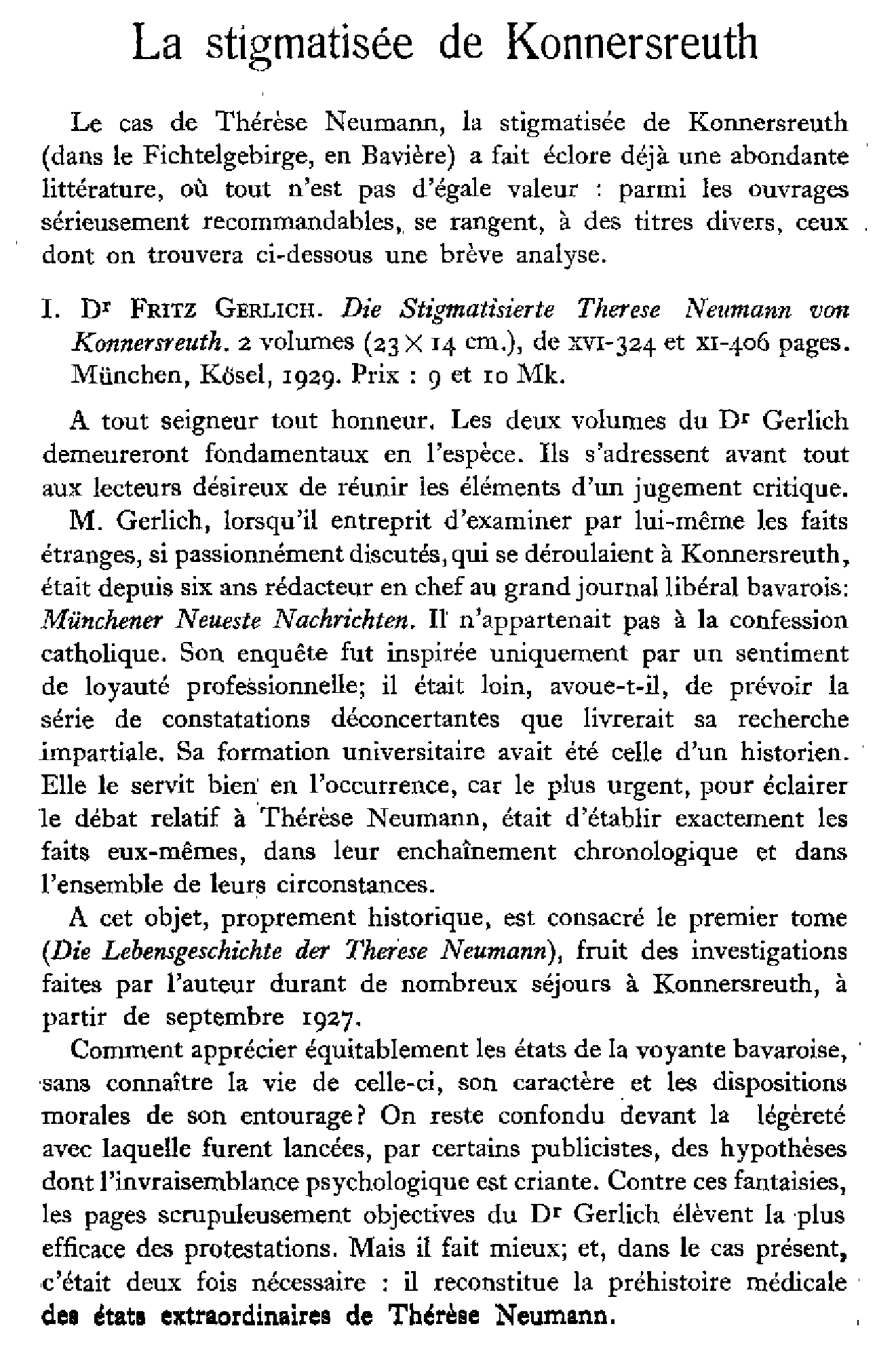 La stigmatisée de Konnersreuth