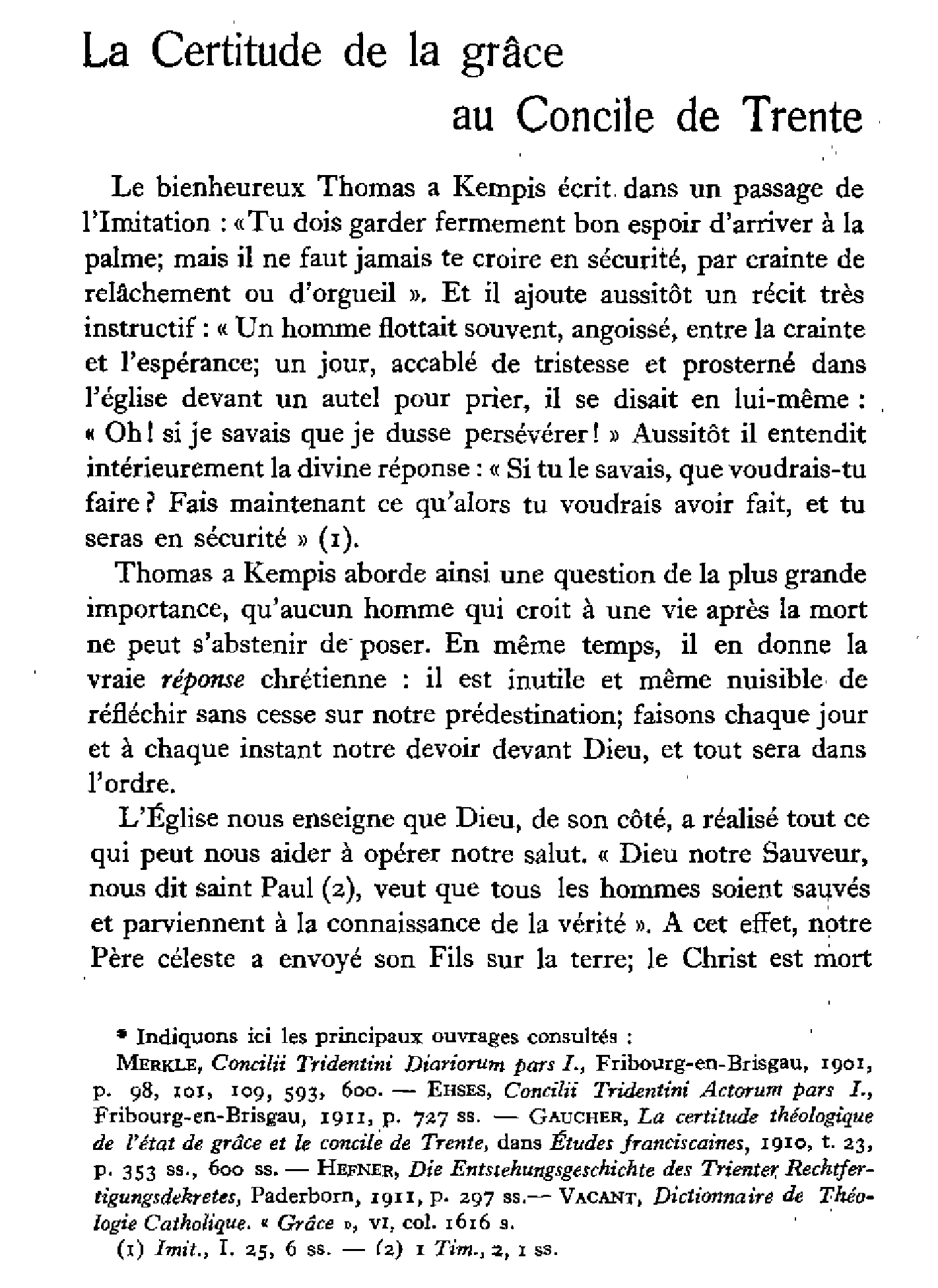 La Certitude de la grâce au Concile de Trente