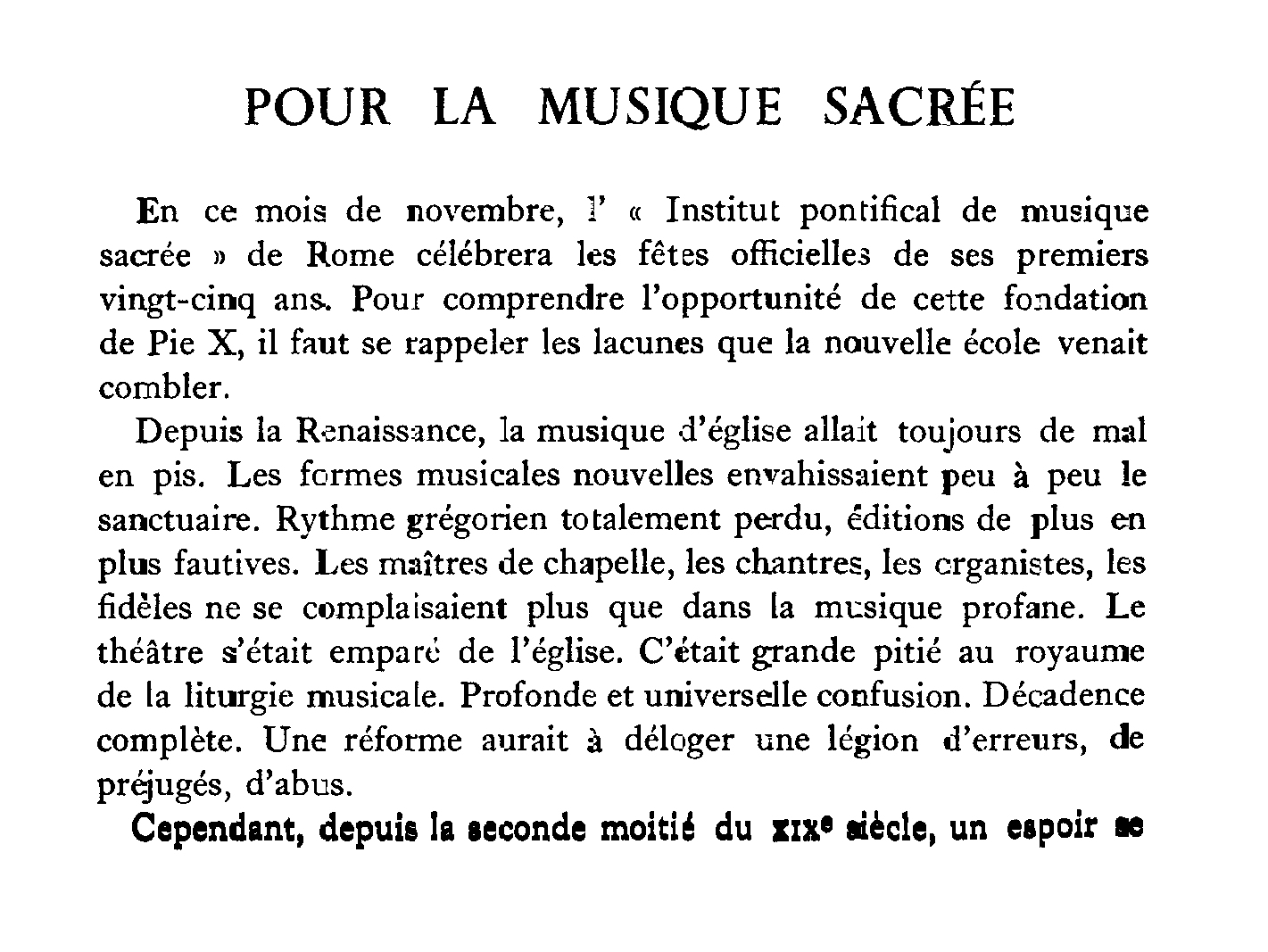 Pour la musique sacrée