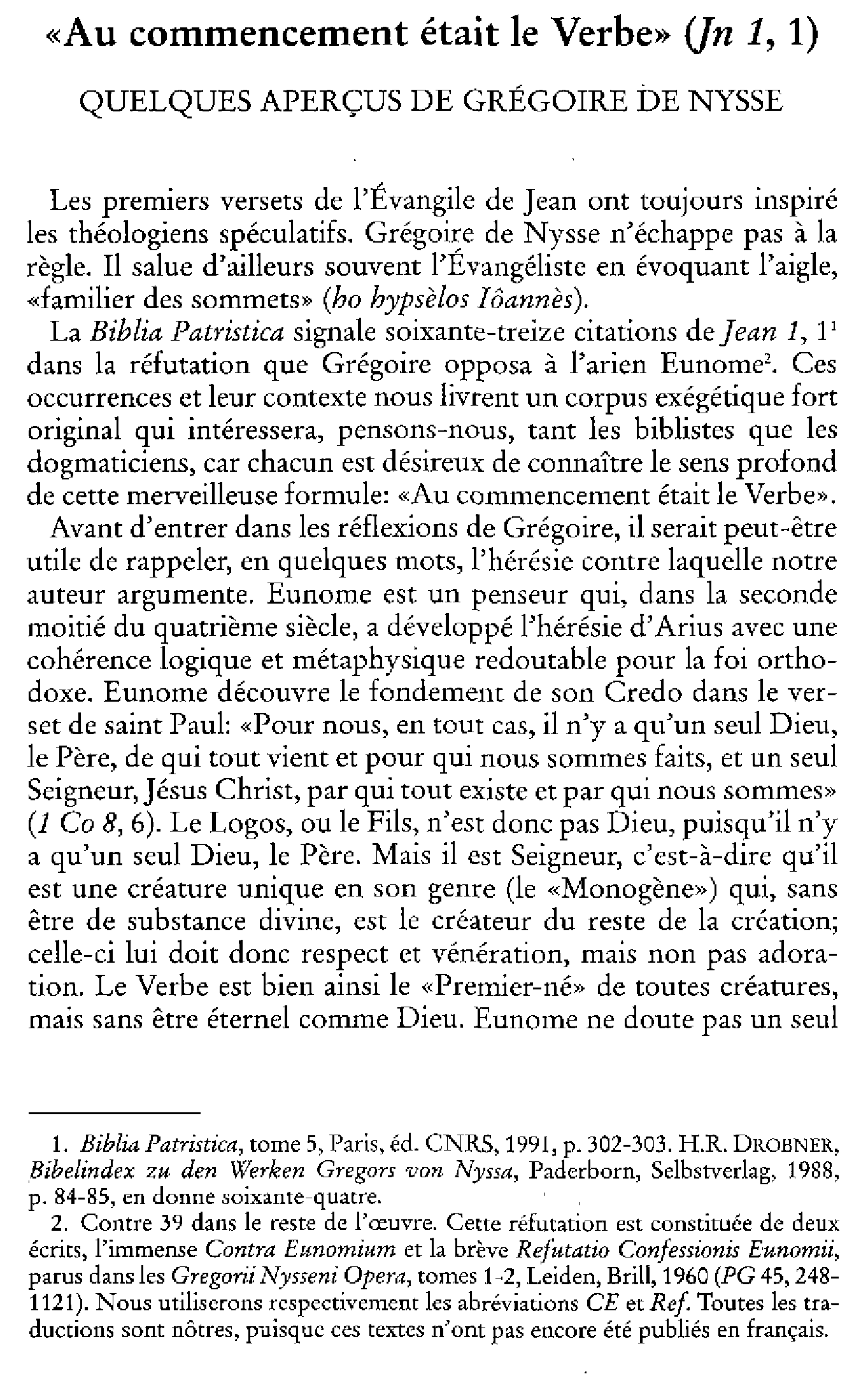 «Au commencement était le Verbe» (Jean 1,1). Quelques aperçus de Grégoire de Nysse