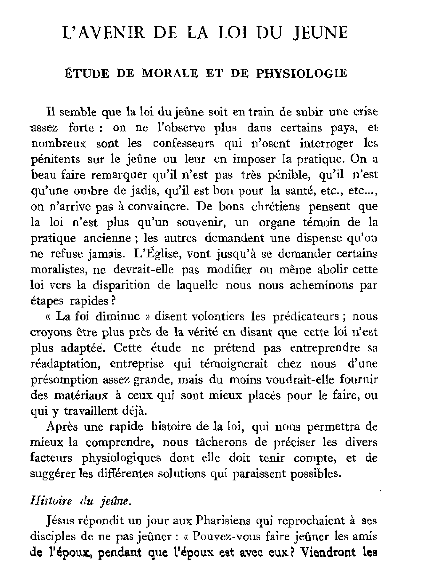 L'avenir de la loi du jeûne. Étude de morale et de physiologie