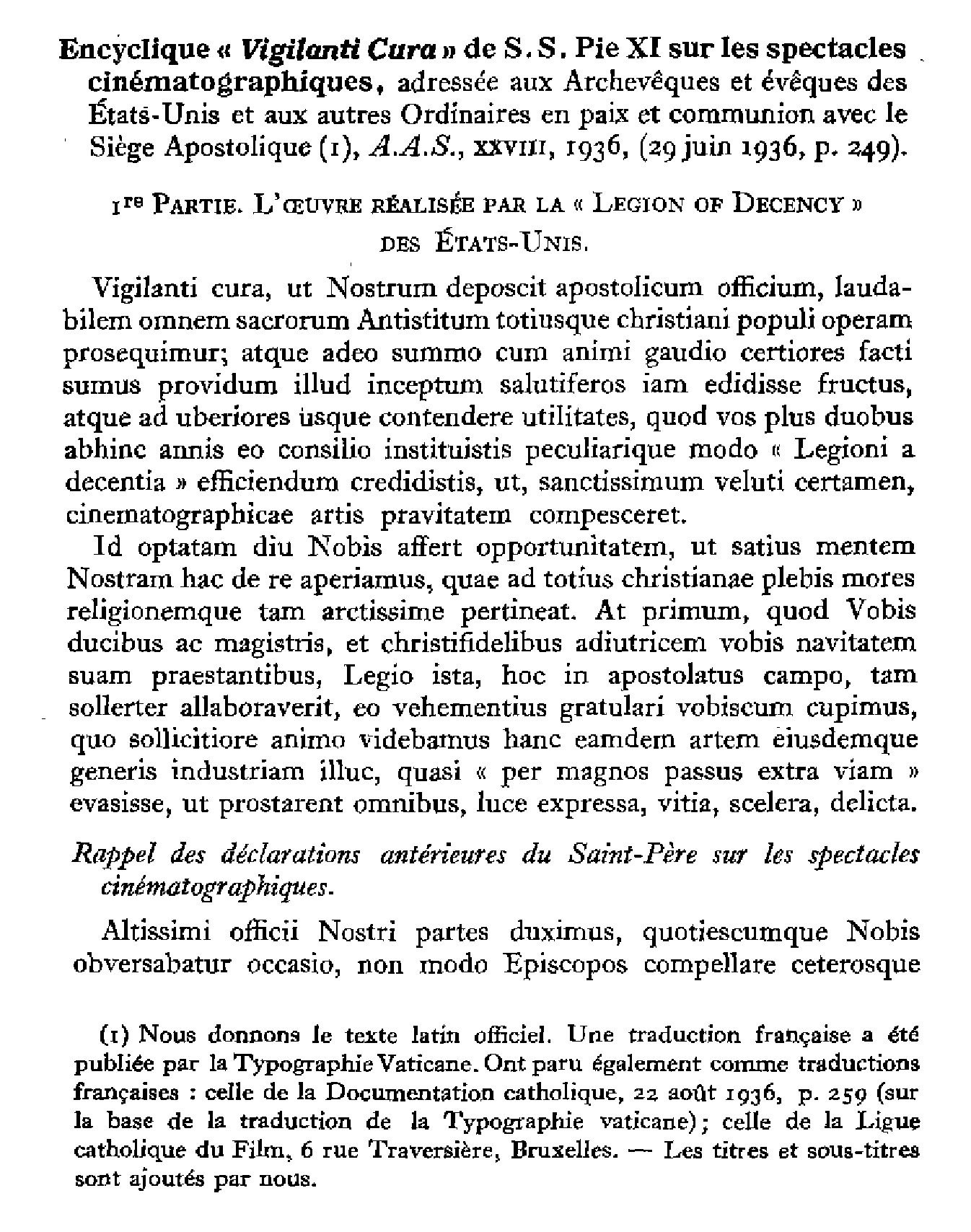 Actes du Souverain Pontife