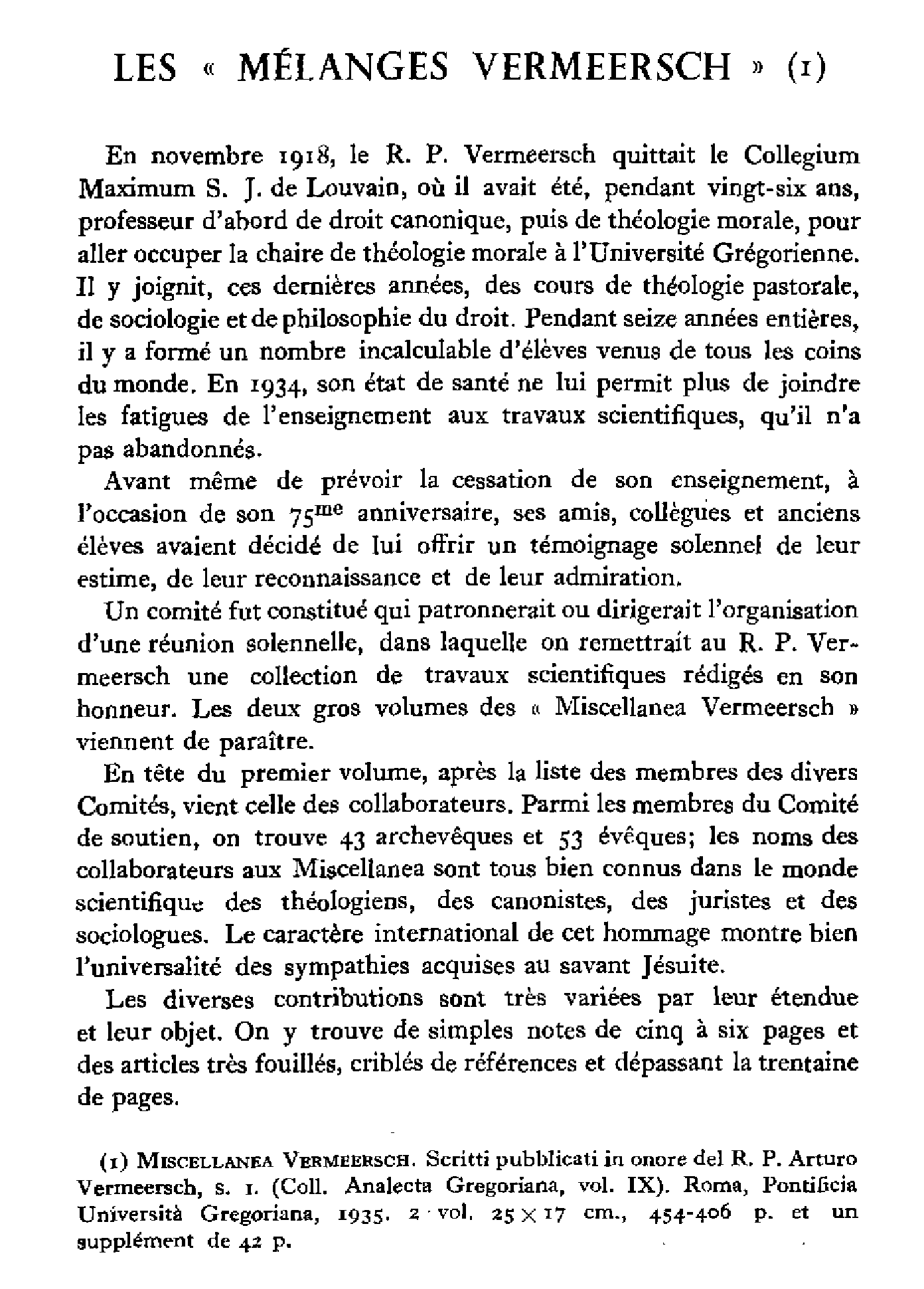 Les 'mélanges Vermeersch'
