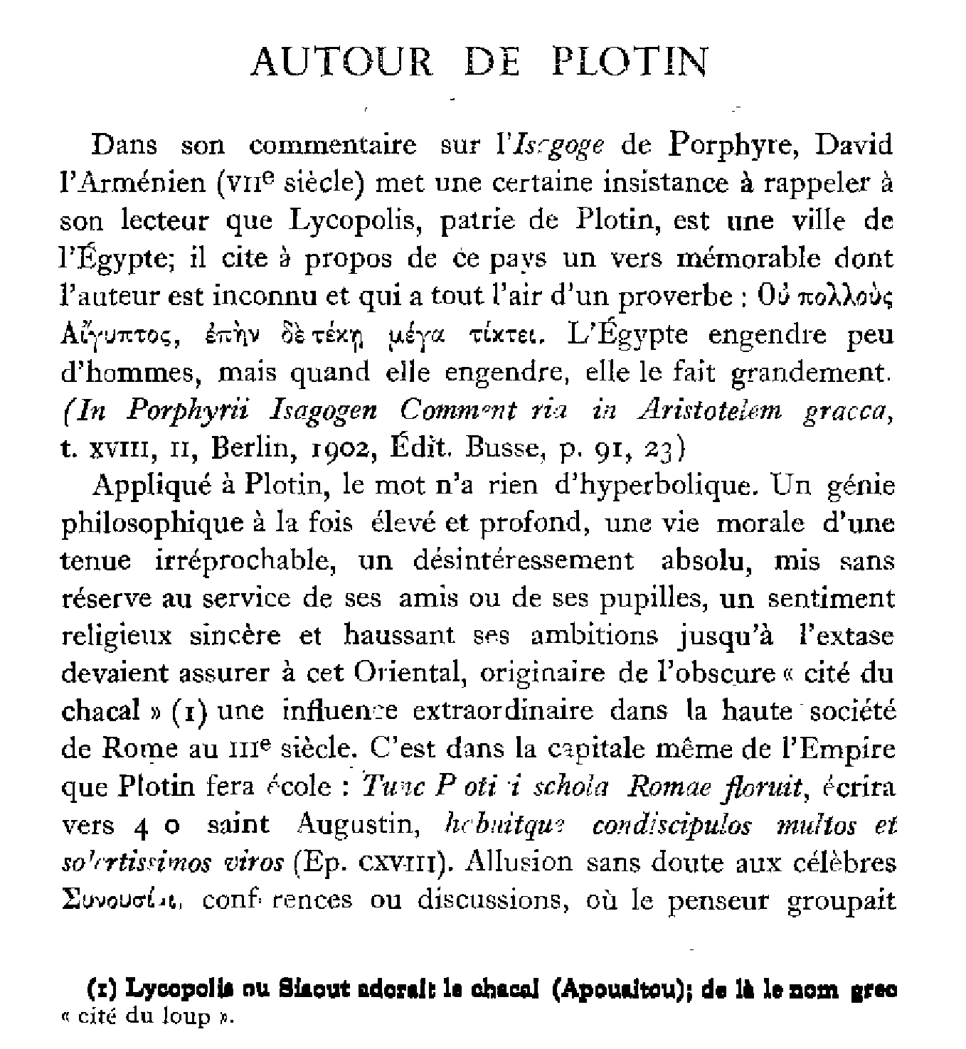 Autour de Plotin