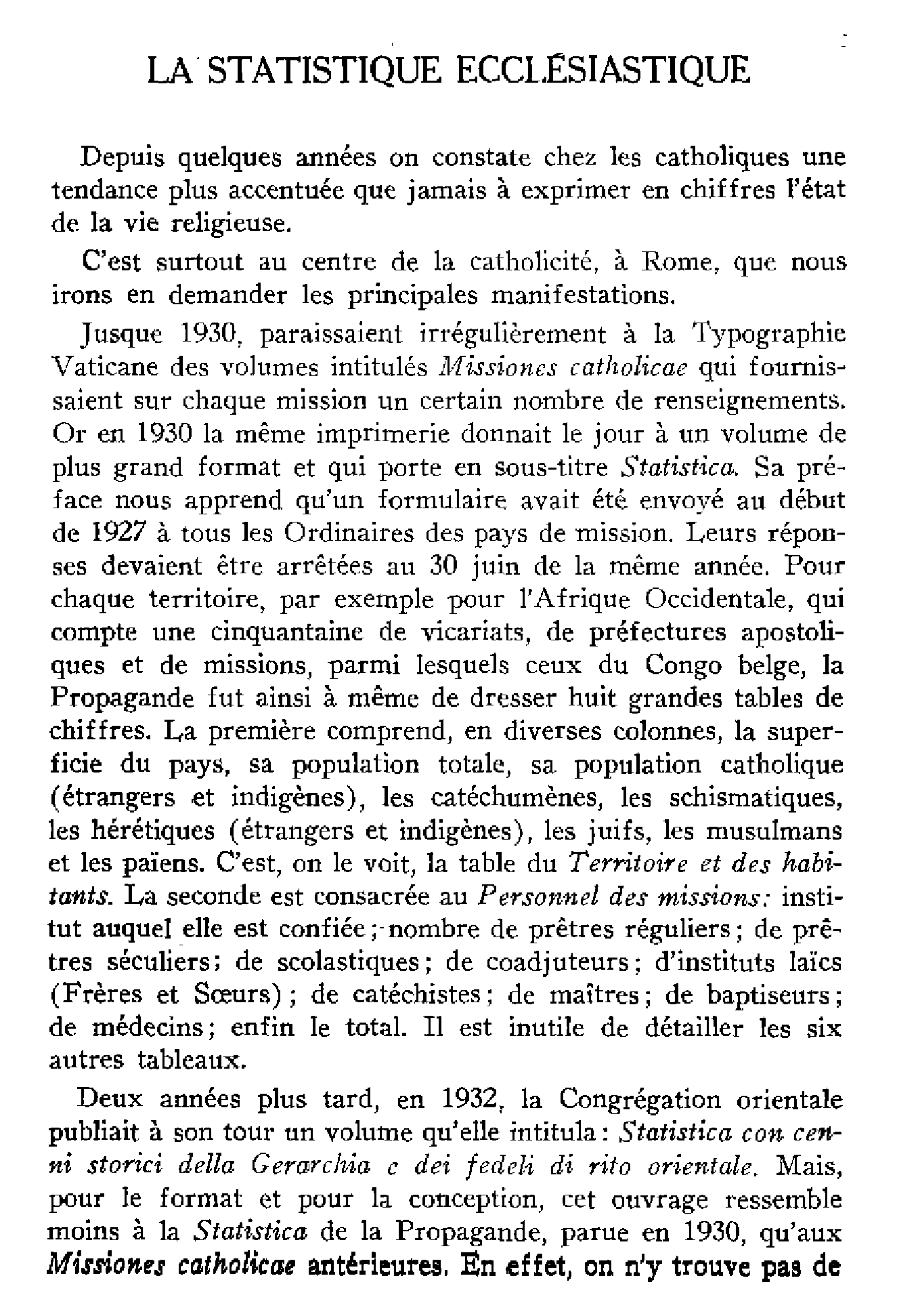 La statistique ecclésiastique