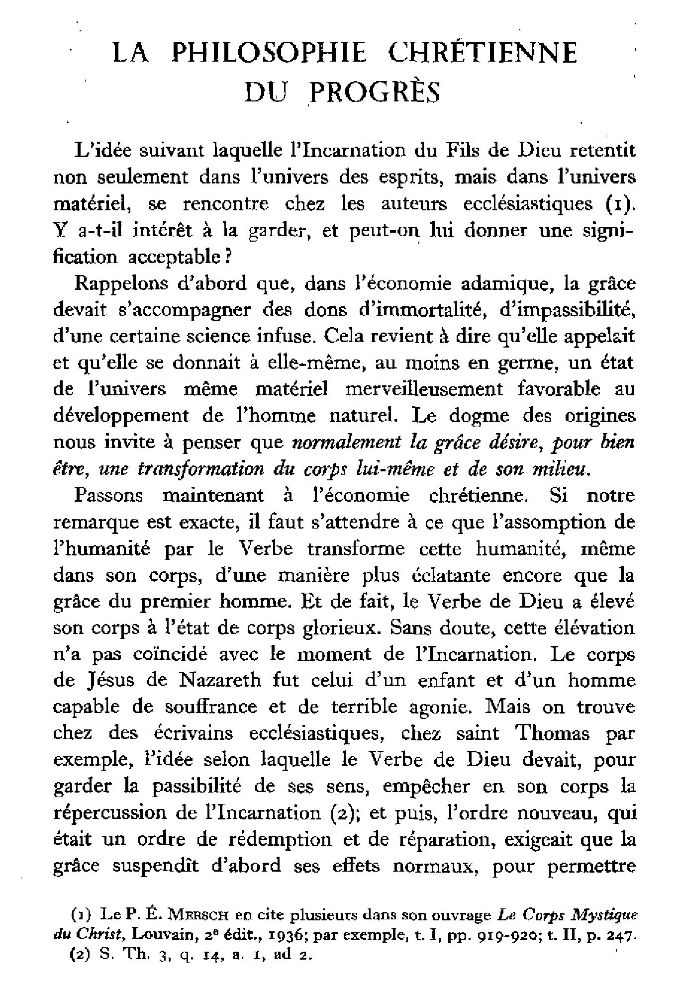 La philosophie chrétienne du progrès