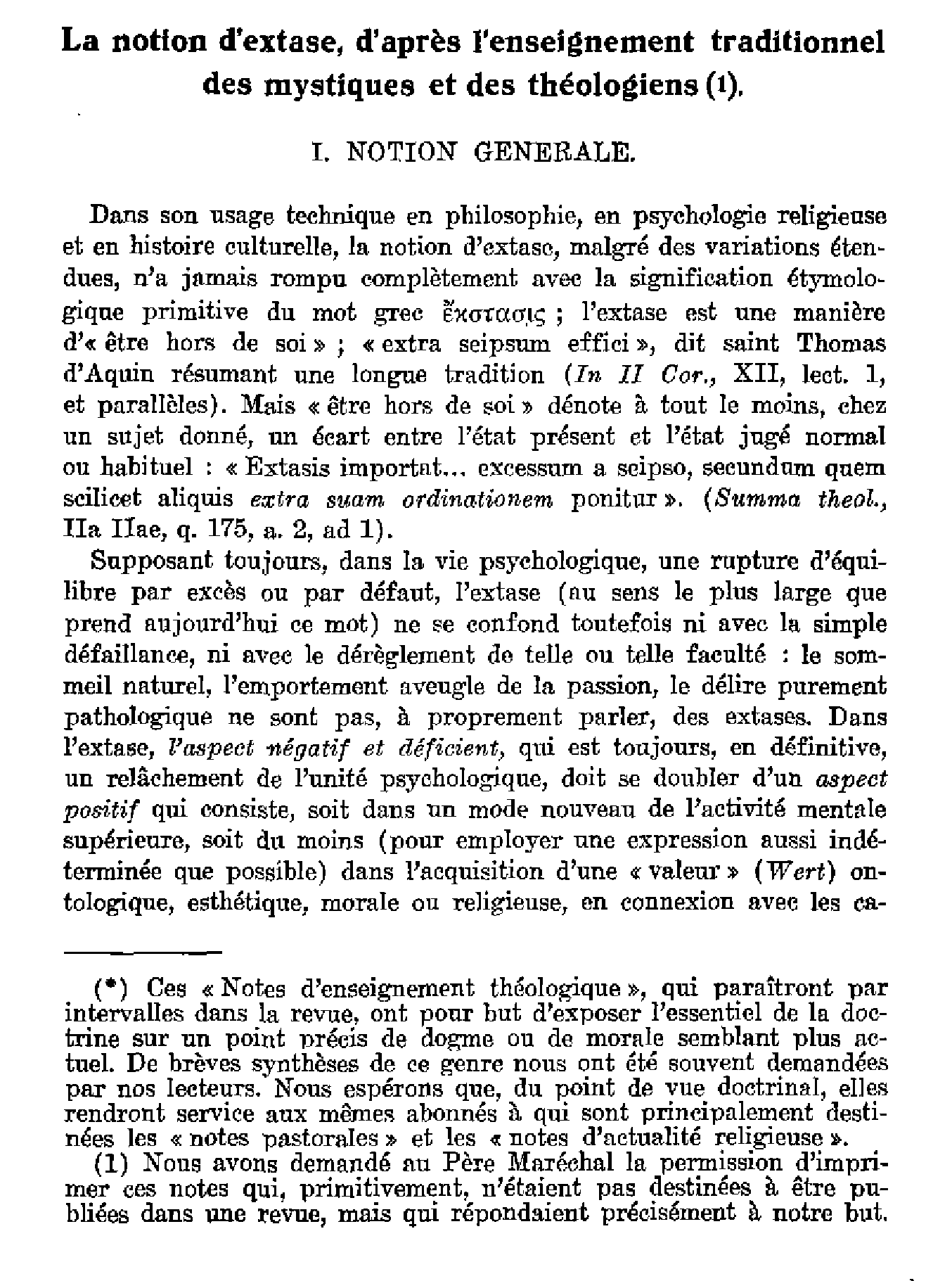 La notion d'extase