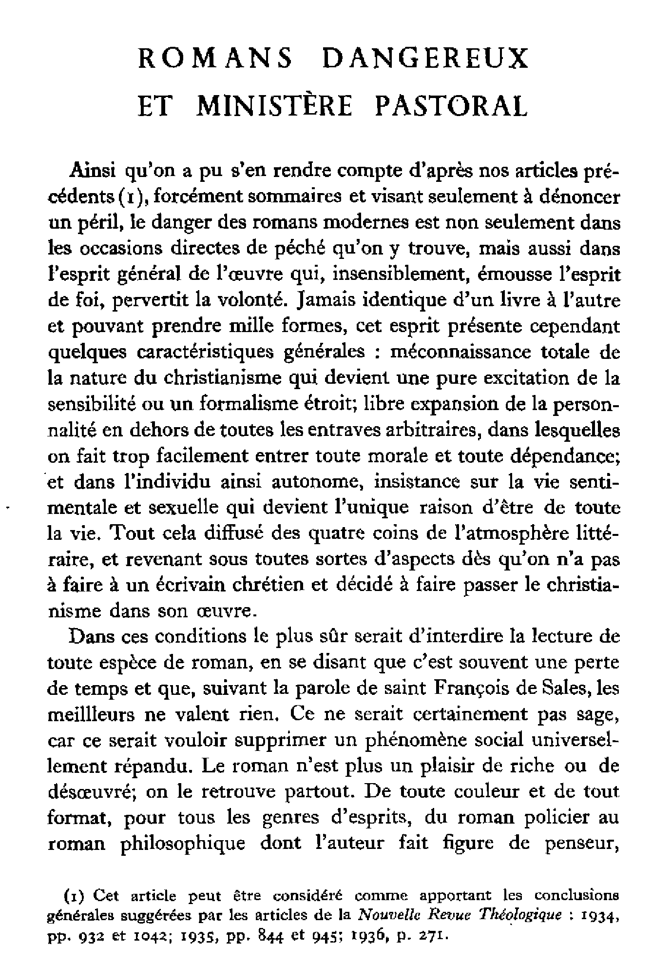 Romans dangereux et ministère pastoral