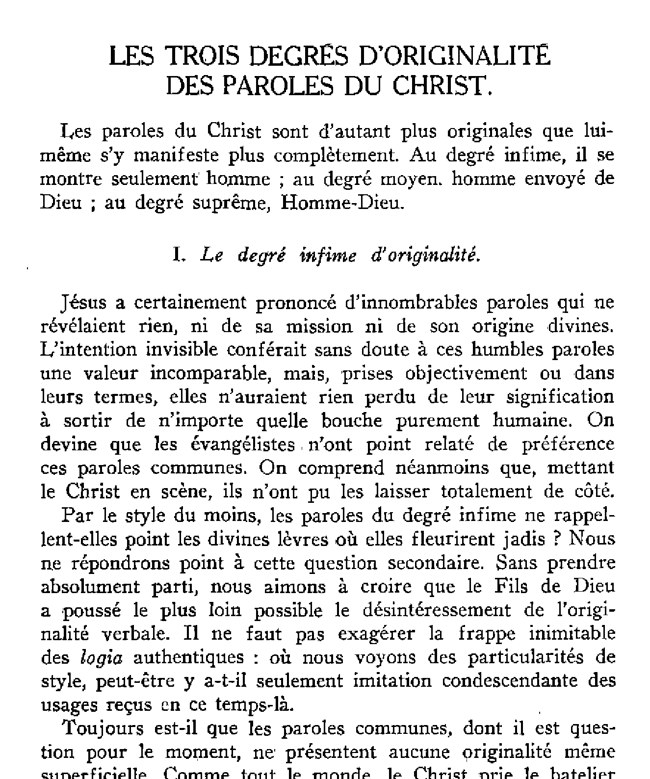 Les trois degrés d'originalité des paroles du Christ