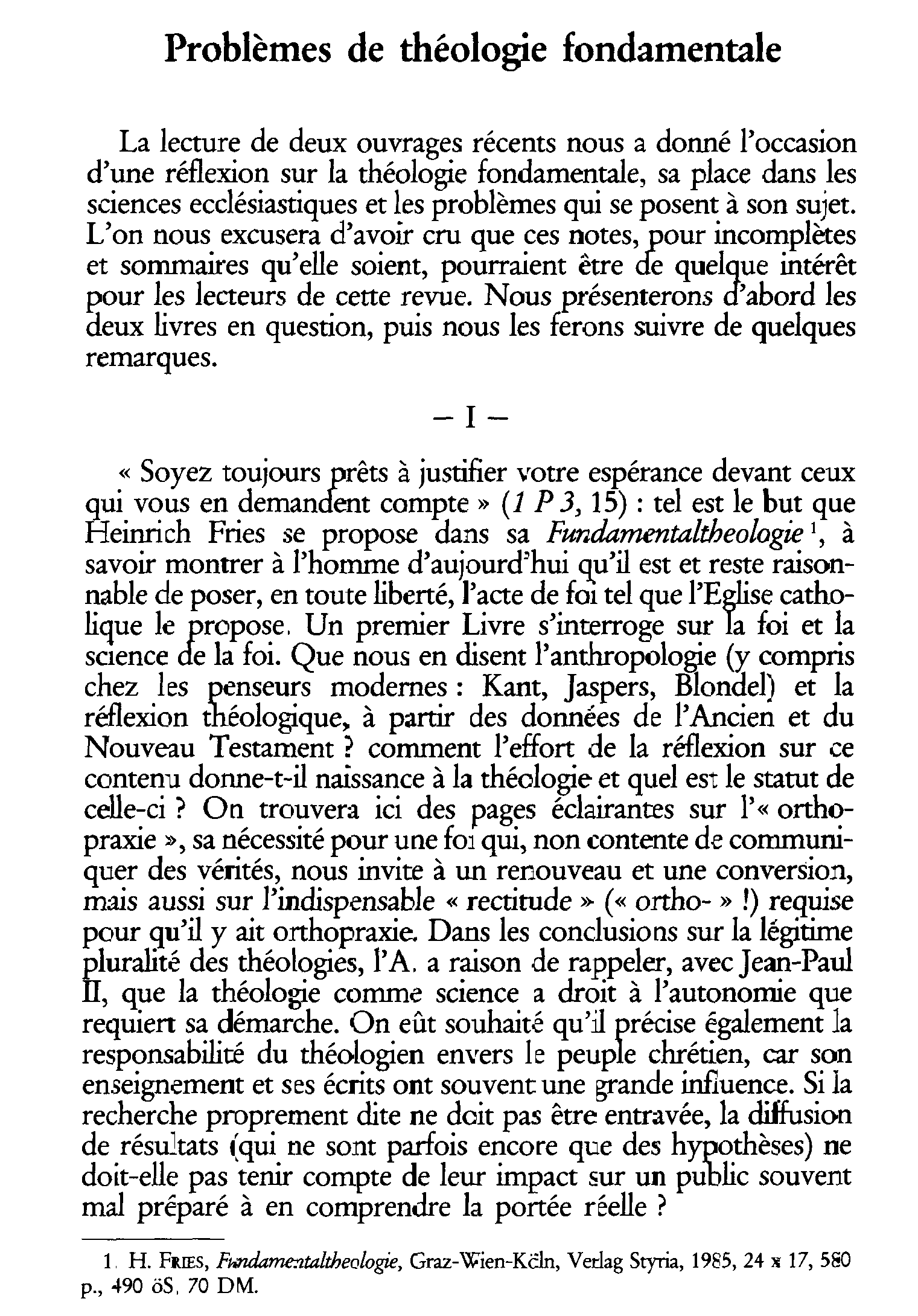 Problèmes de théologie fondamentale
