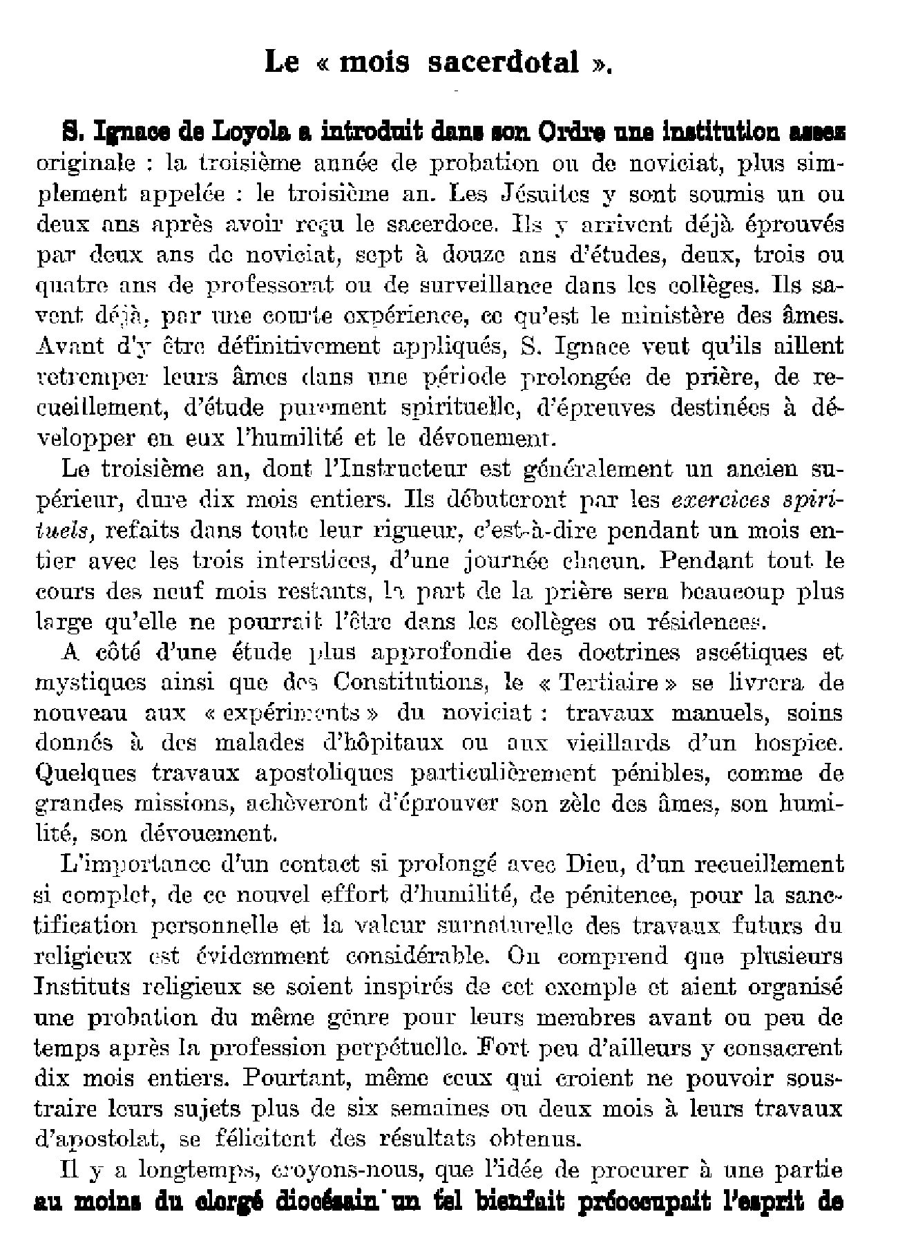 Le 'mois sacerdotal'