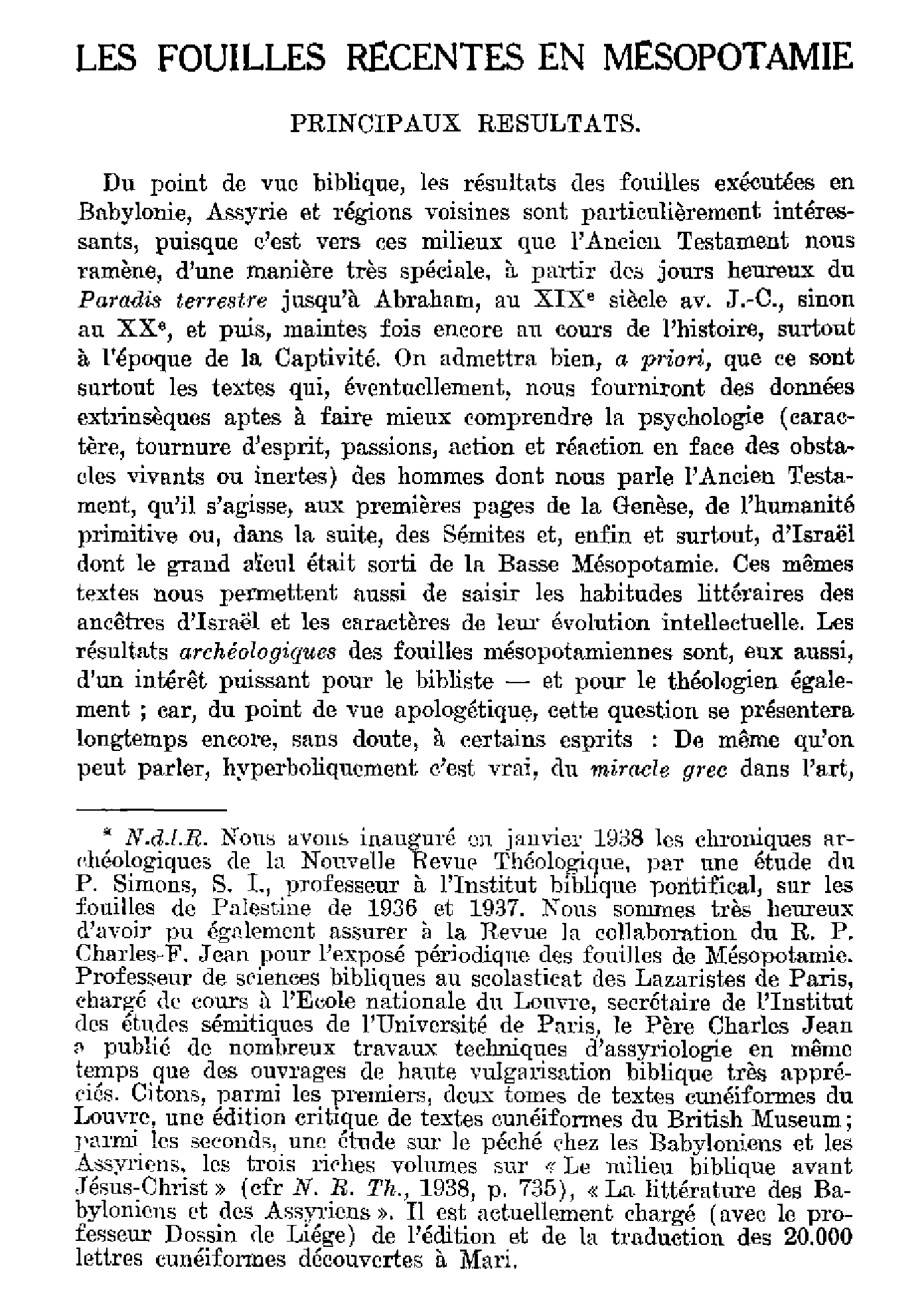 Les fouilles récentes en Mésopotamie