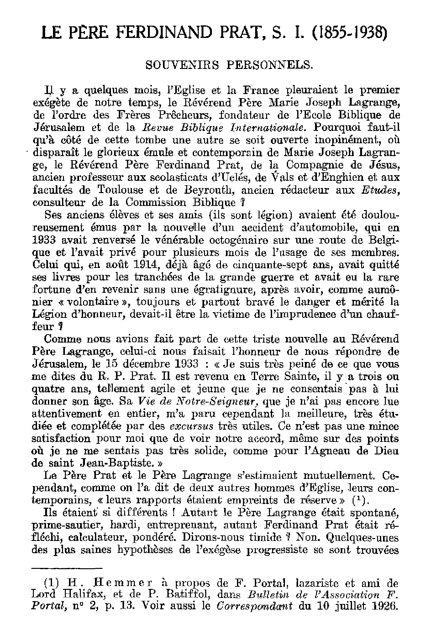 Le Père Ferdinand PRAT, s.j. (1855-1938)