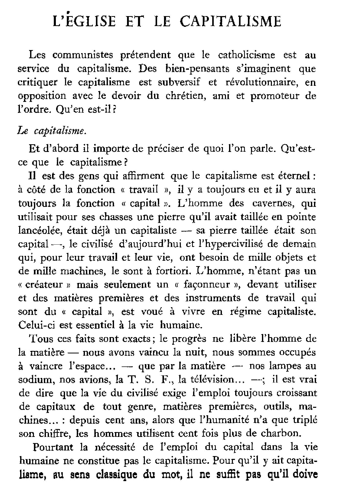 L'Eglise et le capitalisme