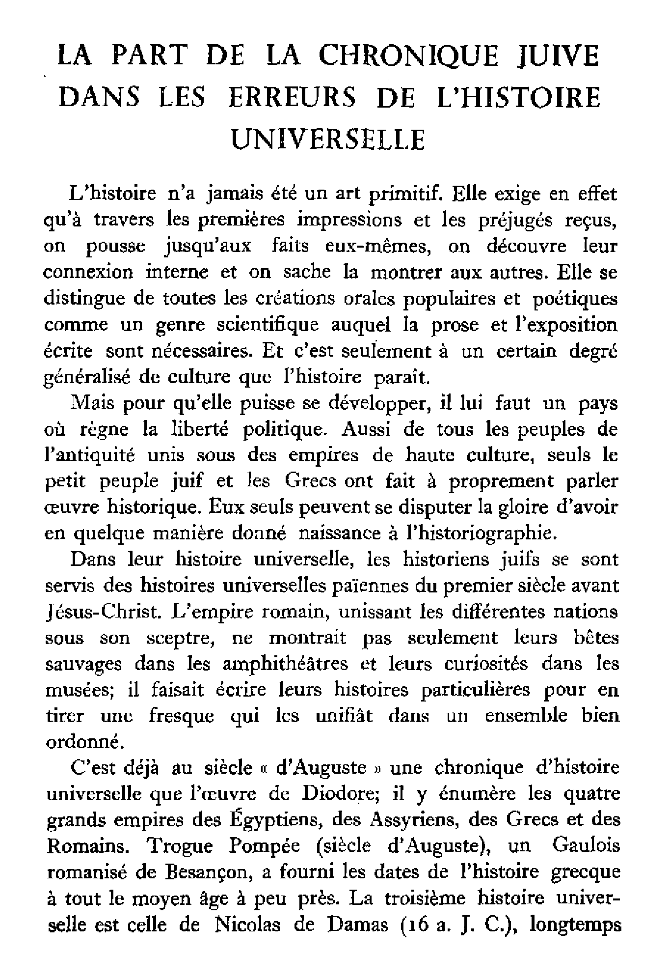 La part de la chronique juive dans les erreurs de l'histoire universelle