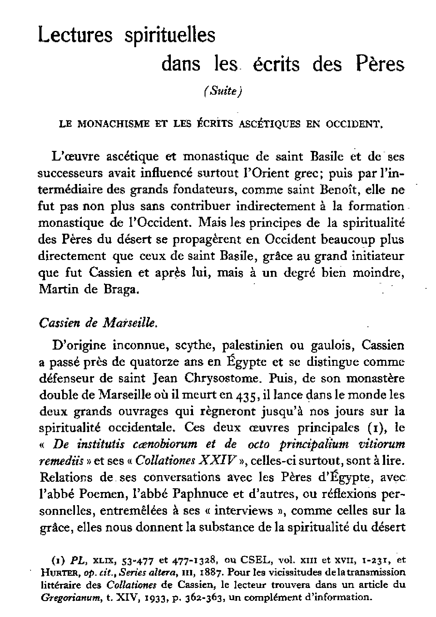 Lectures spirituelles dans les écrits des Pères (I) (suite)