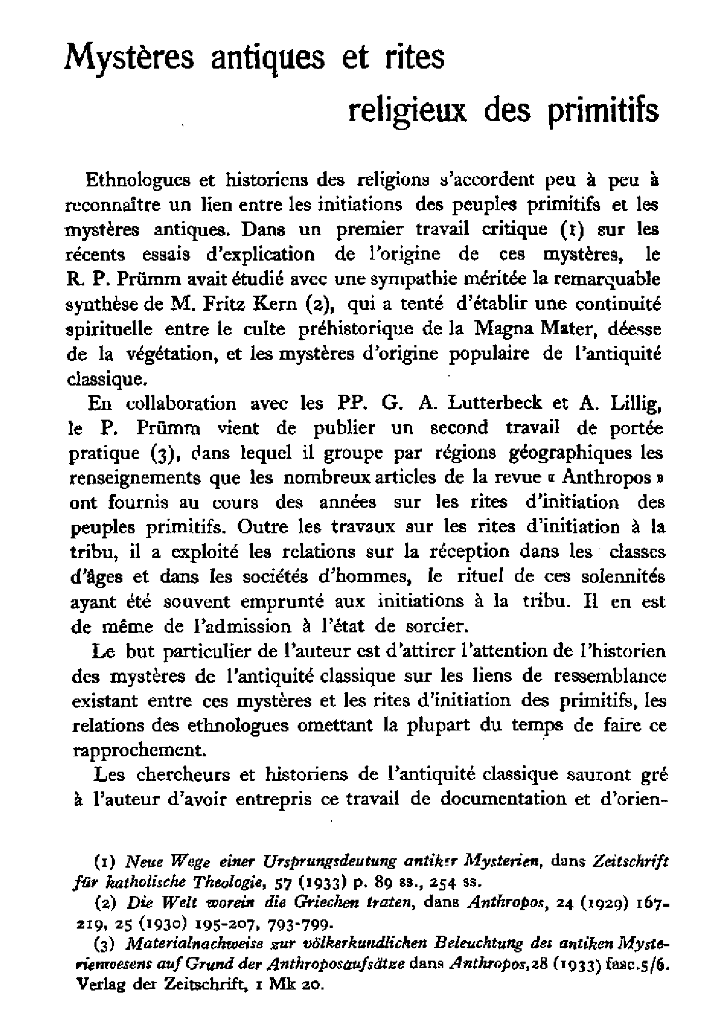 Mystères antiques et rites religieux des primitifs