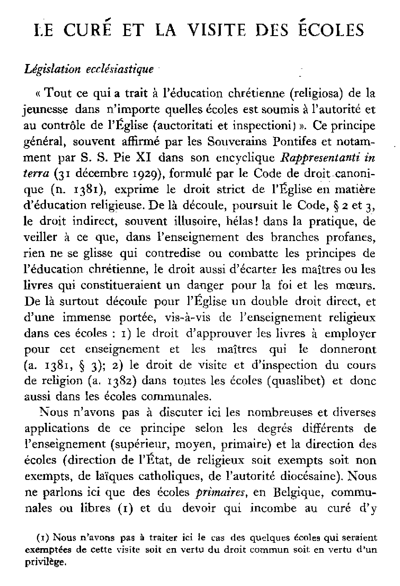 Le curé et la visite des écoles