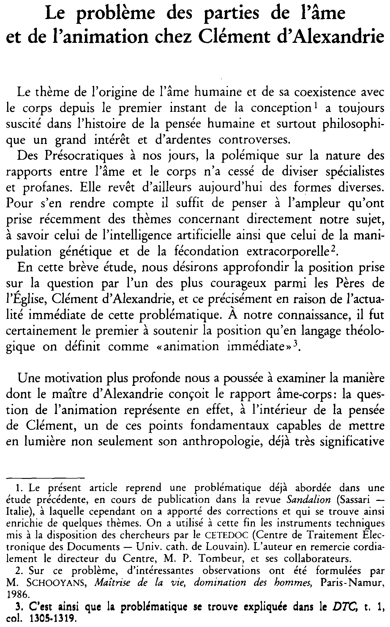 Le problème des parties de l'âme et de l'animation chez Clément d'Alexandrie