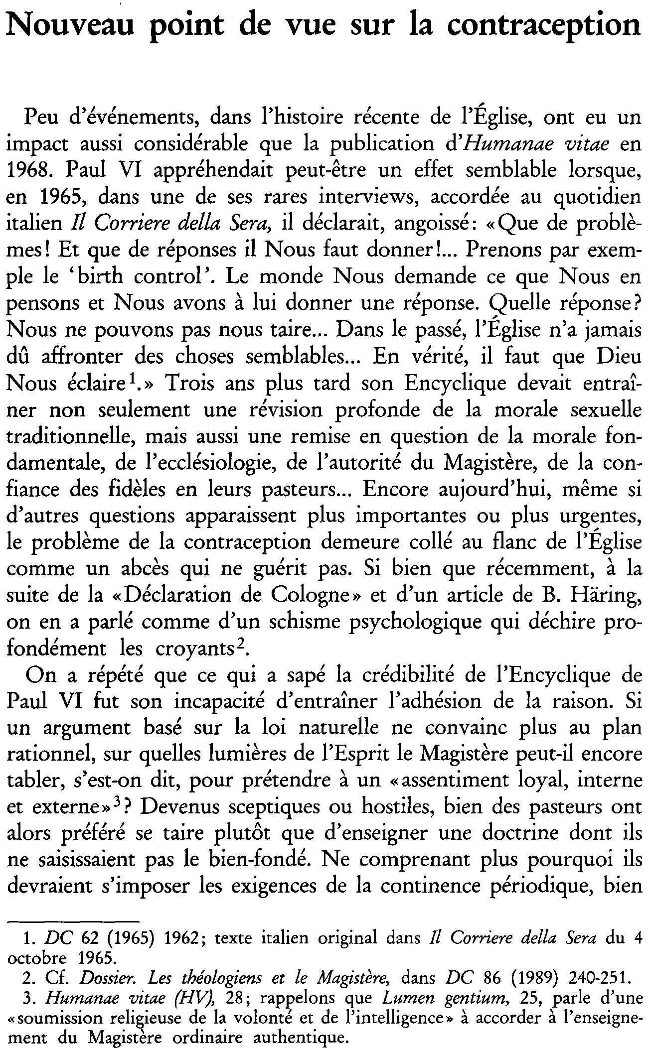 Nouveau point de vue sur la contraception (à suivre)