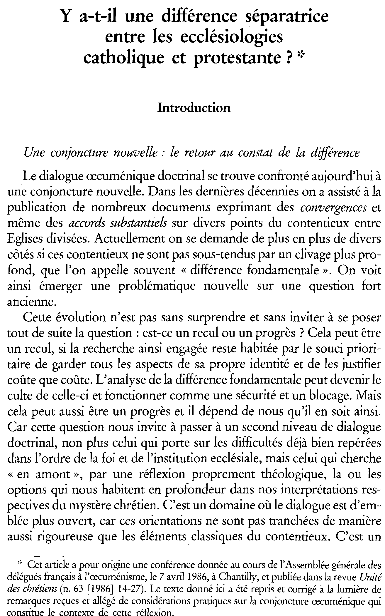Y a-t-il une différence séparatrice entre les ecclésiologies catholique et protestante?