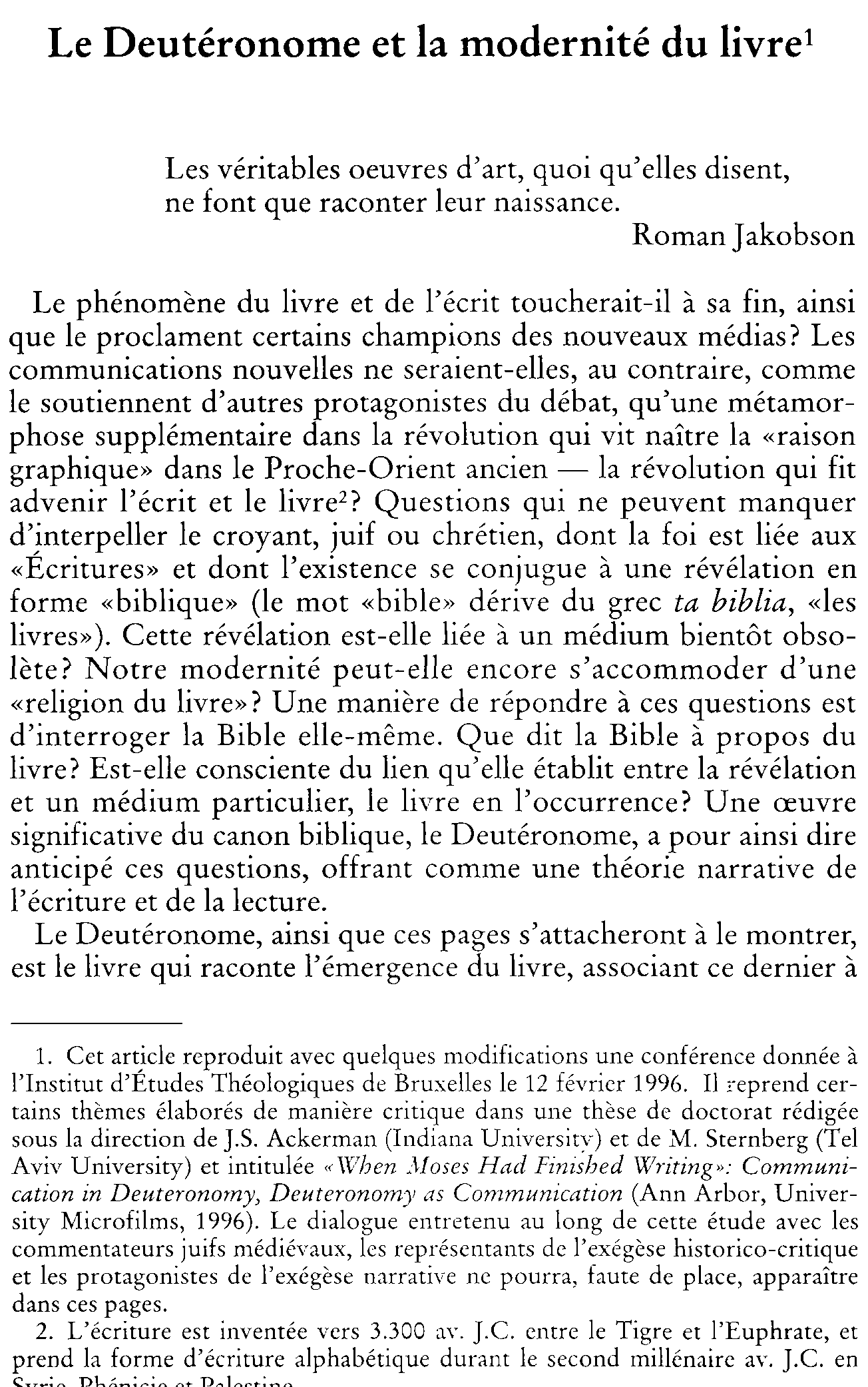 Le Deutéronome et la modernité du livre