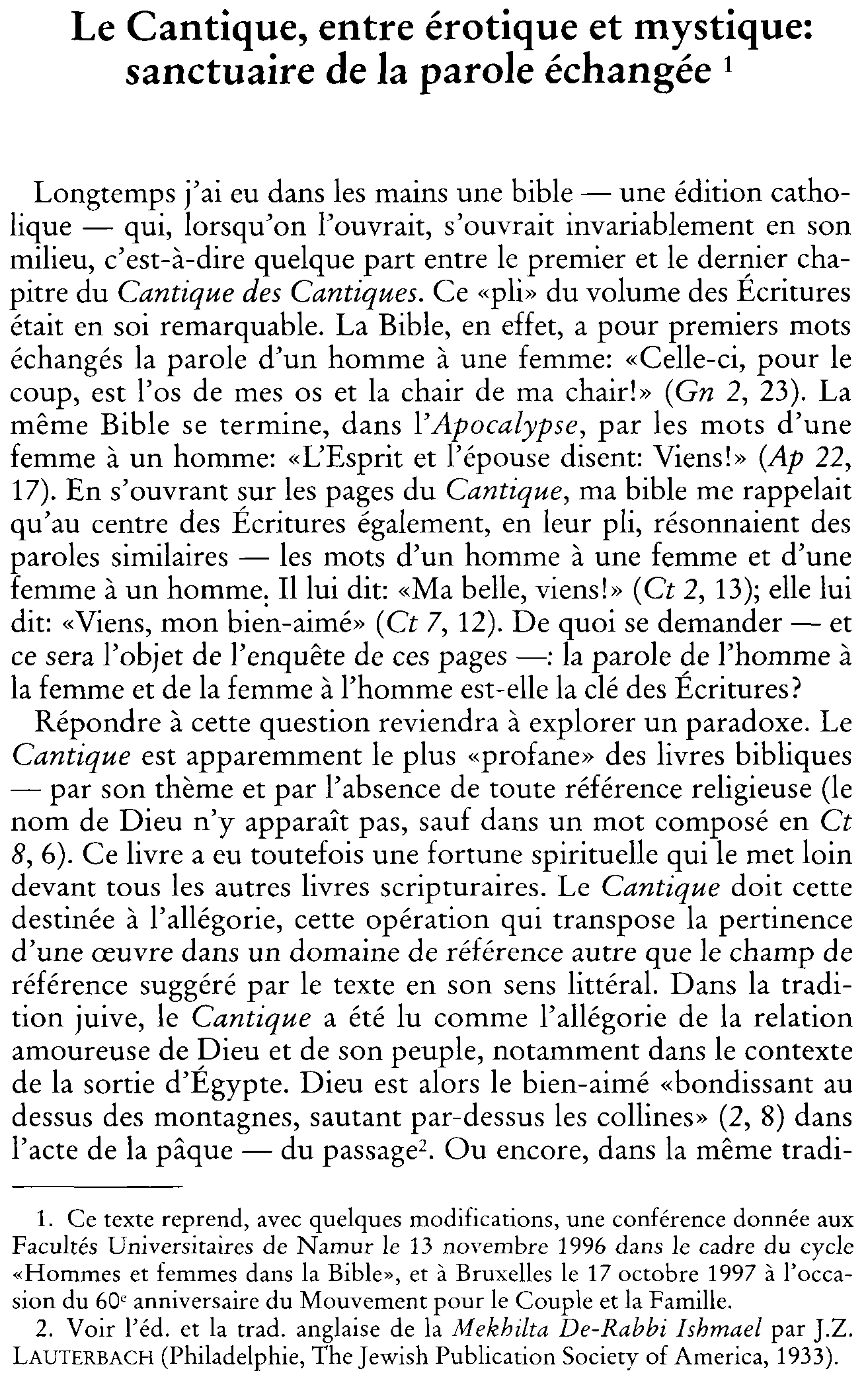 Le « Cantique", entre érotique et mystique: sanctuaire de la parole échangée