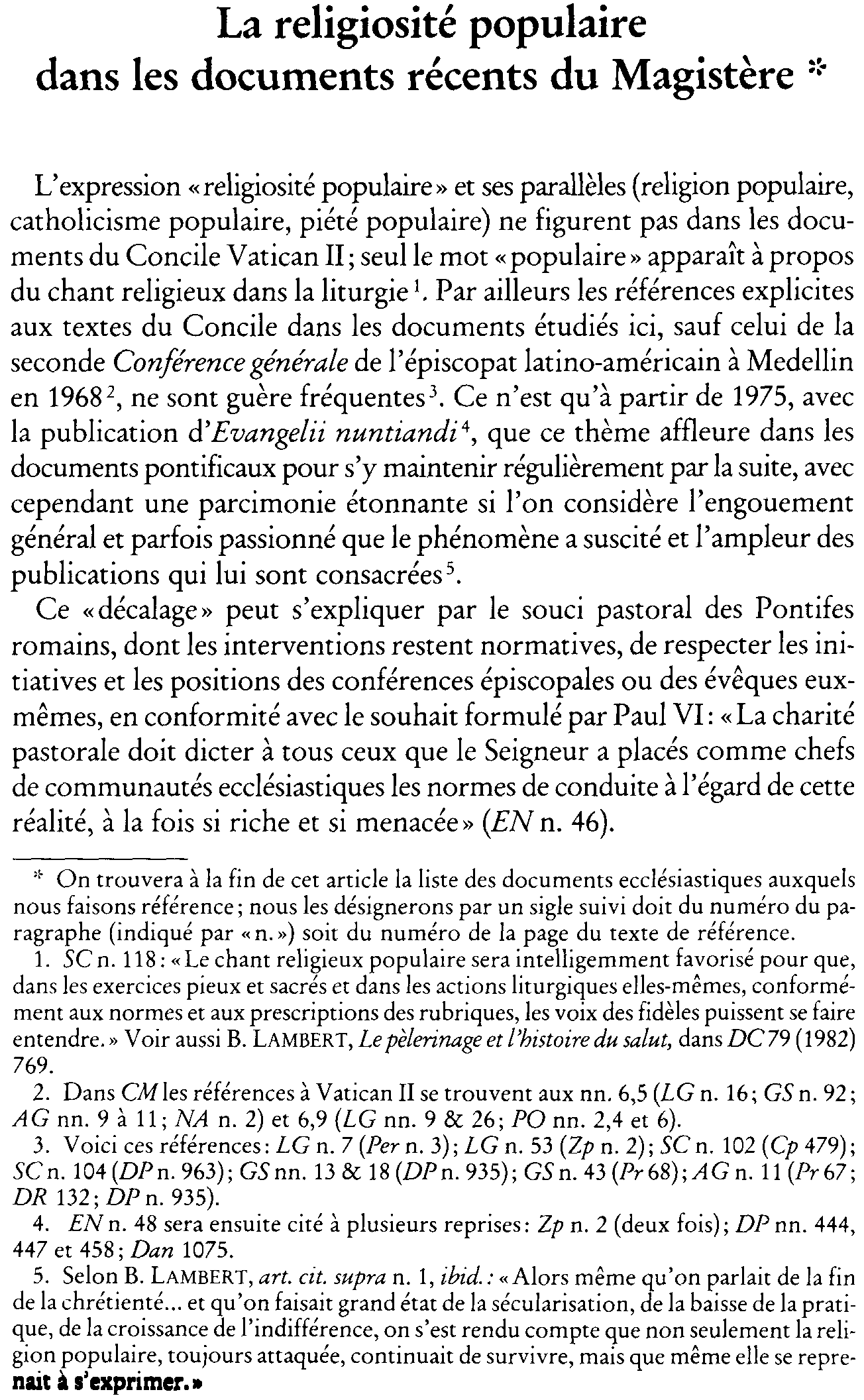 La religiosité populaire dans les documents récents du Magistère