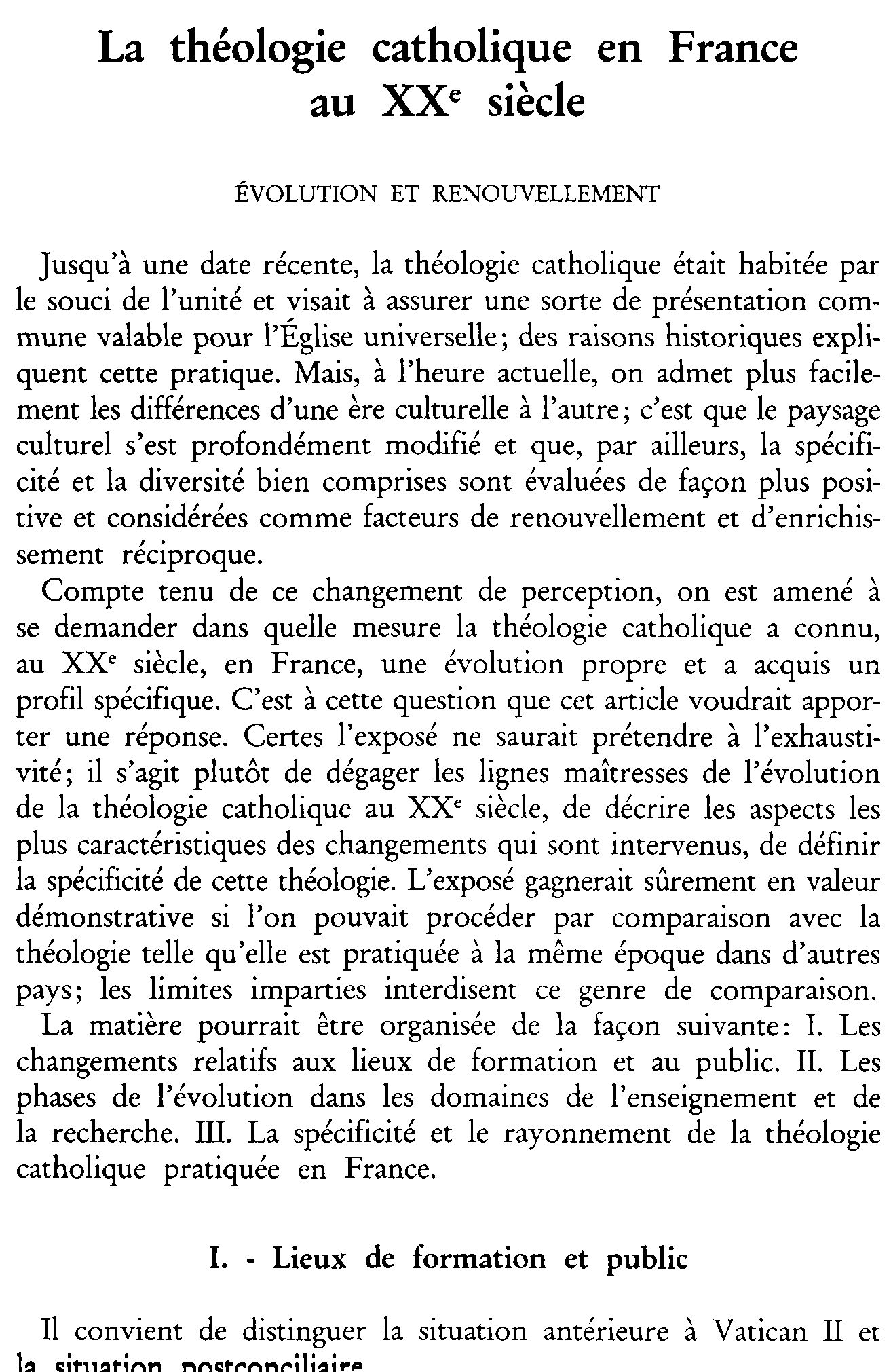 La théologie catholique en France au XXe siècle. Évolution et renouvellement