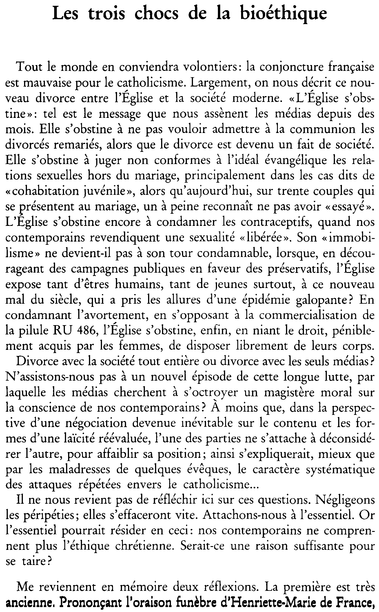 Les trois chocs de la bioéthique