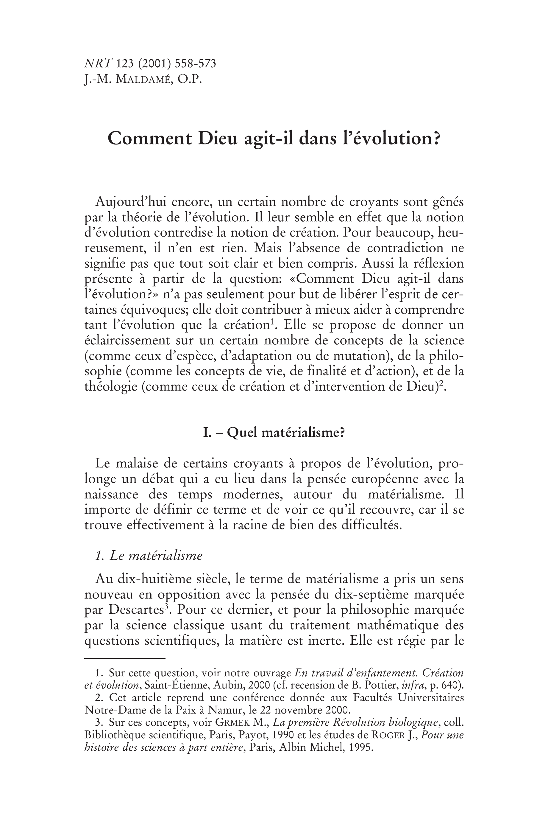 Comment Dieu agit-il dans l'évolution?