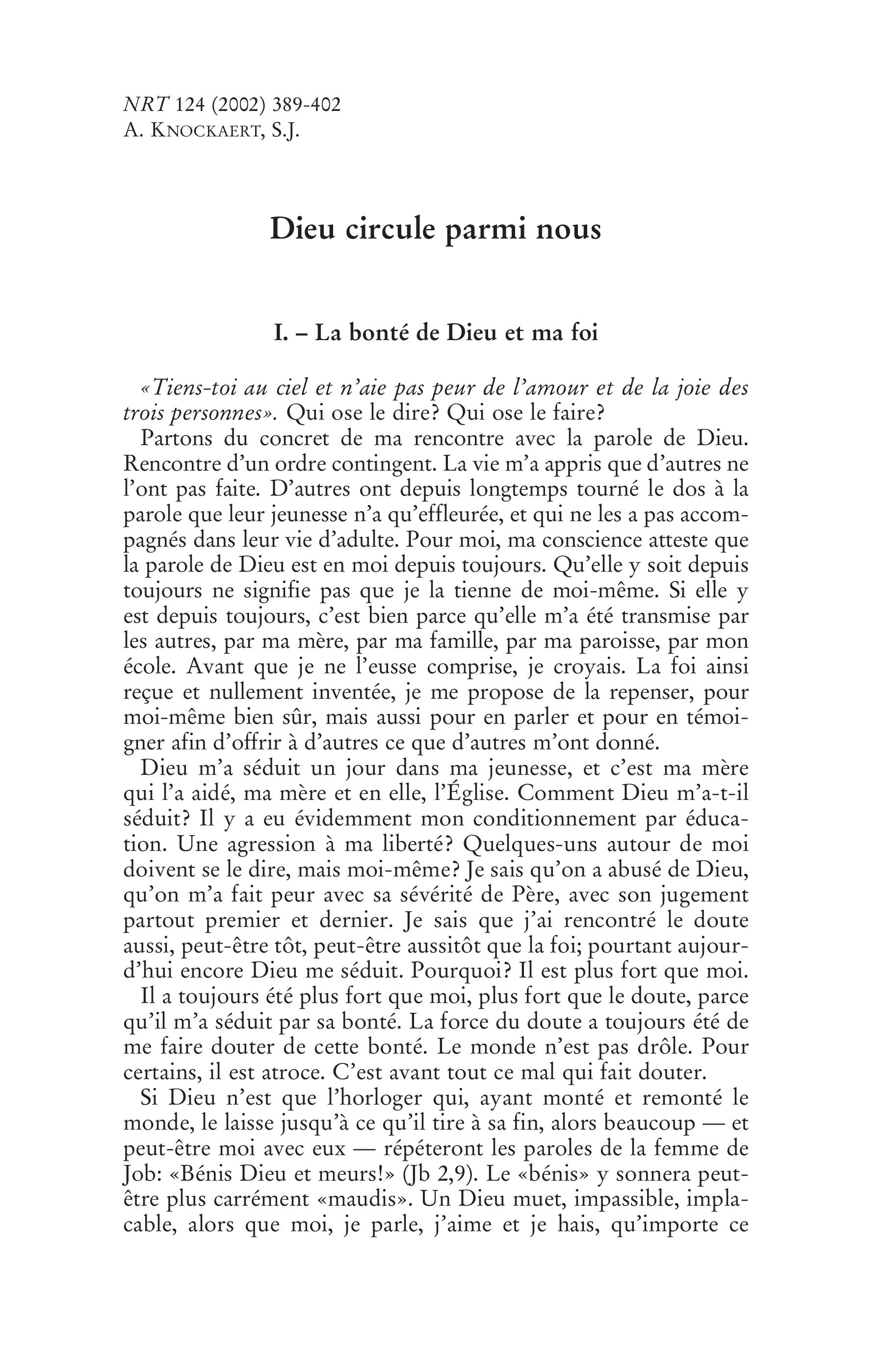 Dieu circule parmi nous