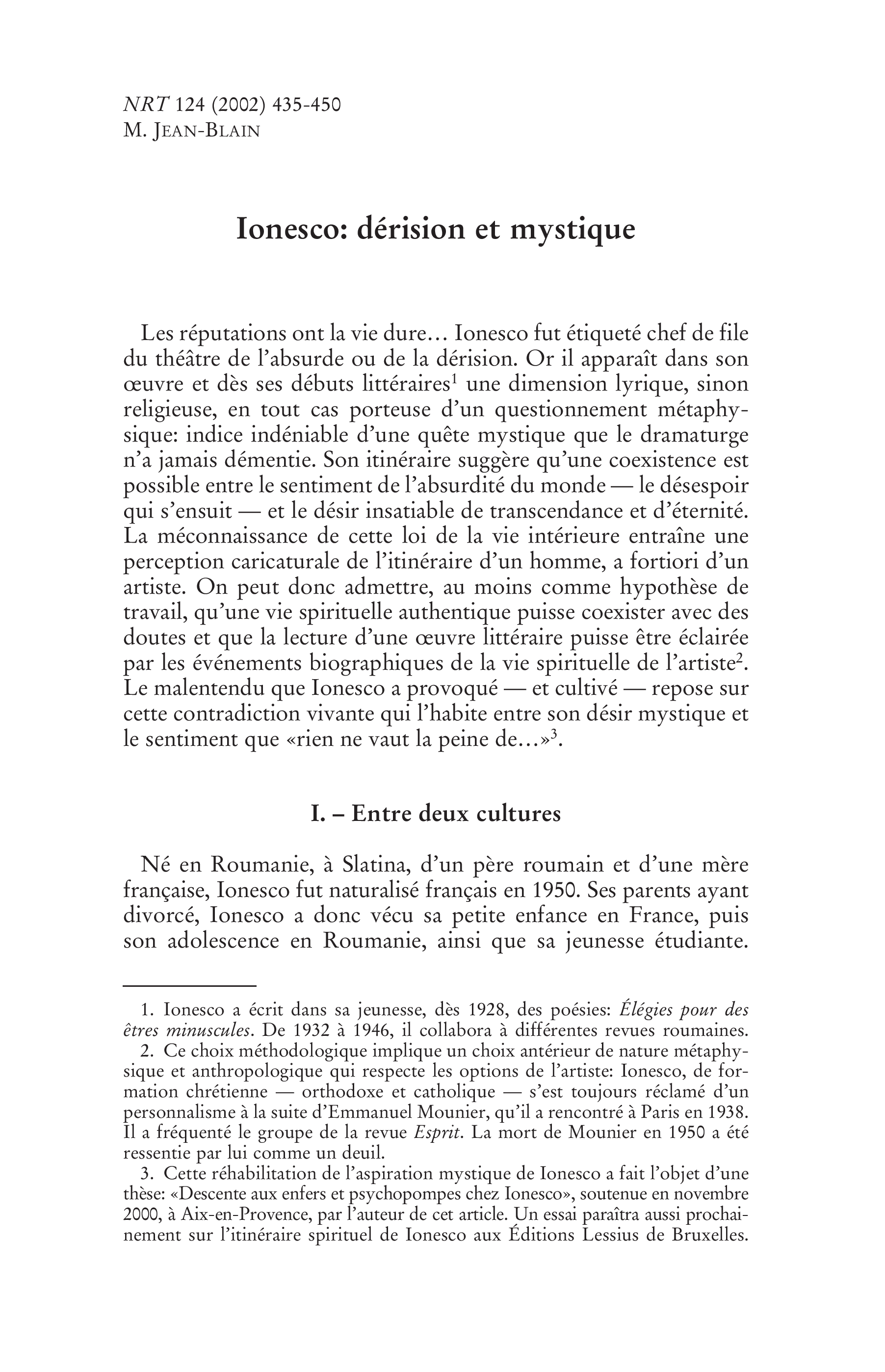 Ionesco: dérision et mystique