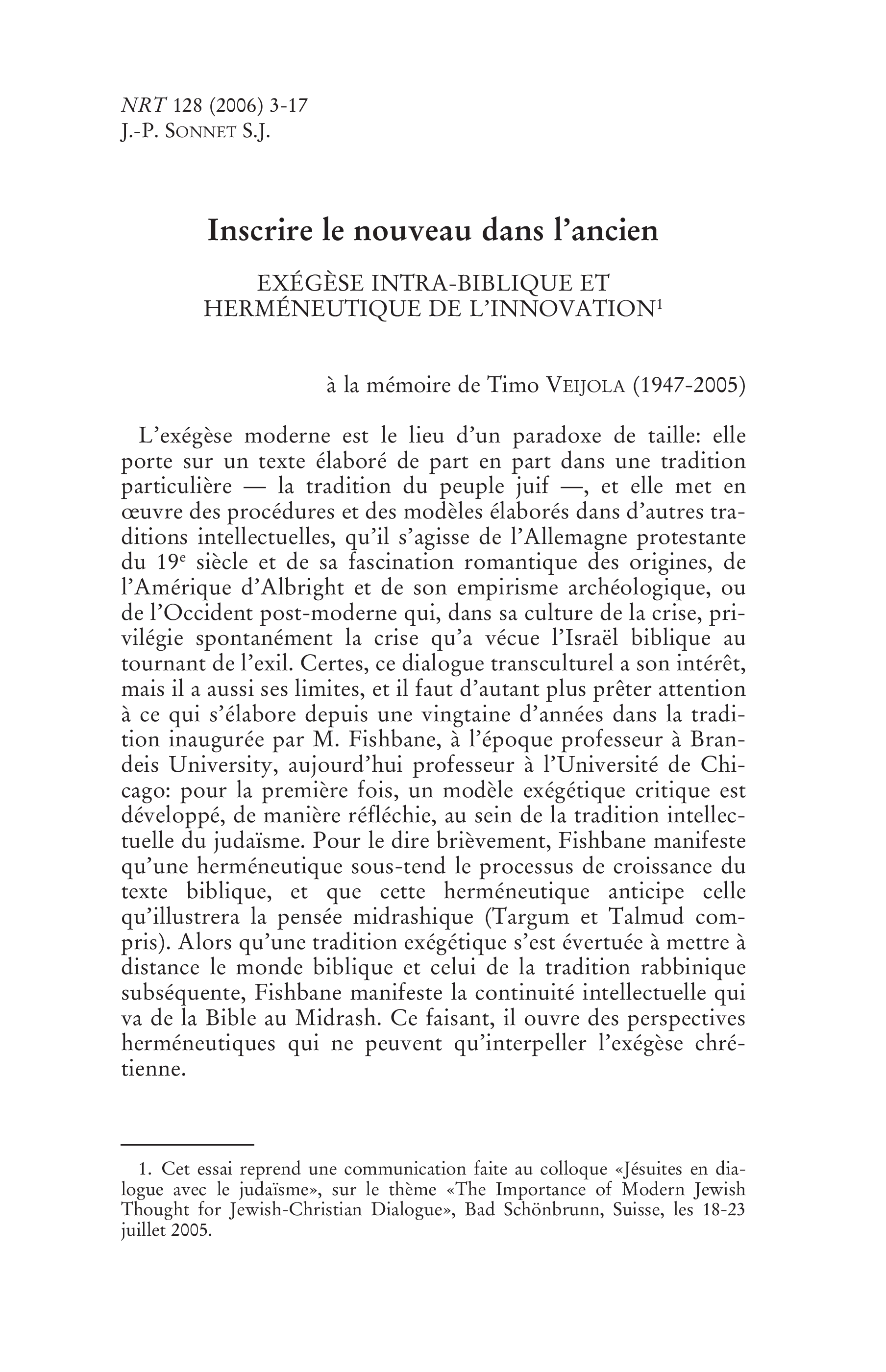 Inscrire le nouveau dans l'ancien. Exégèse intra-biblique et herméneutique de l'innovation