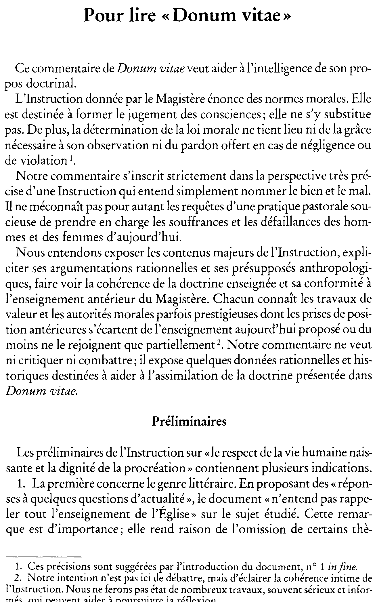 Pour lire Donum vitae