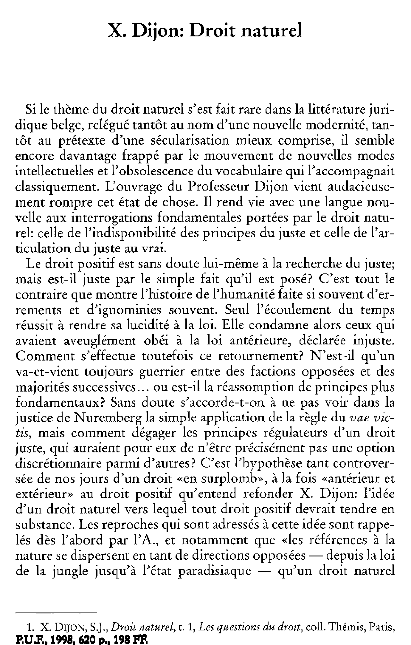 X. Dijon: Droit Naturel. À propos d'un livre récent