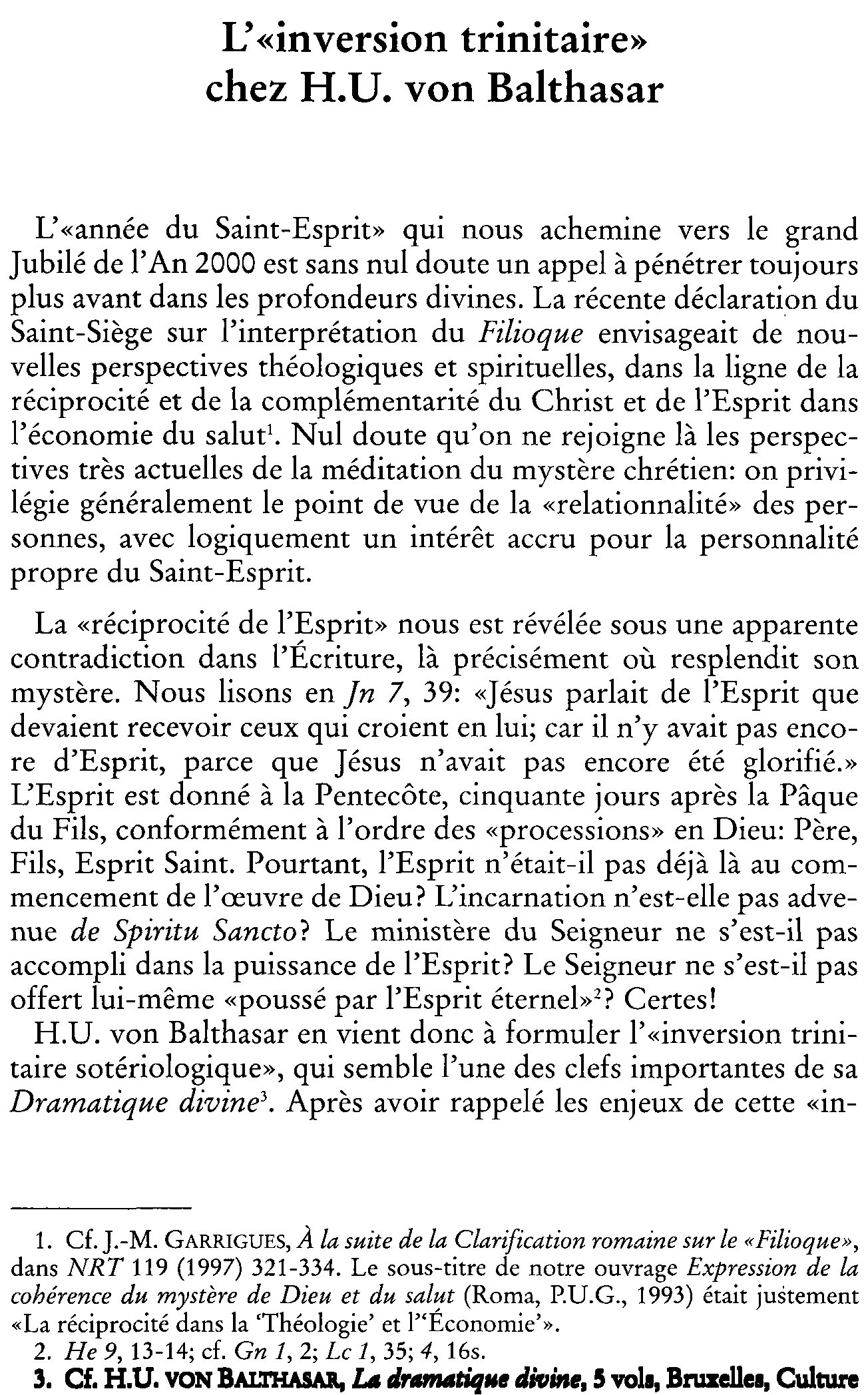 L'«inversion trinitaire» chez H.U. von Balthasar