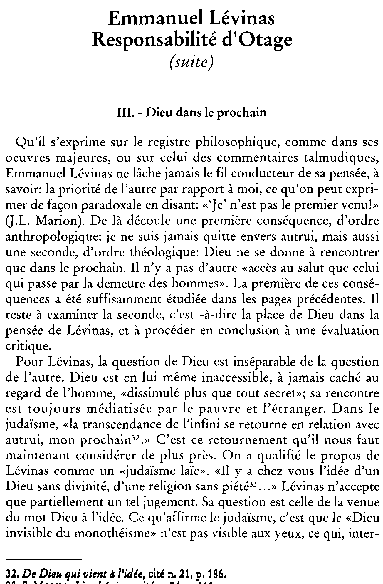 Emmanuel Lévinas. Responsabilité d'Otage (suite)
