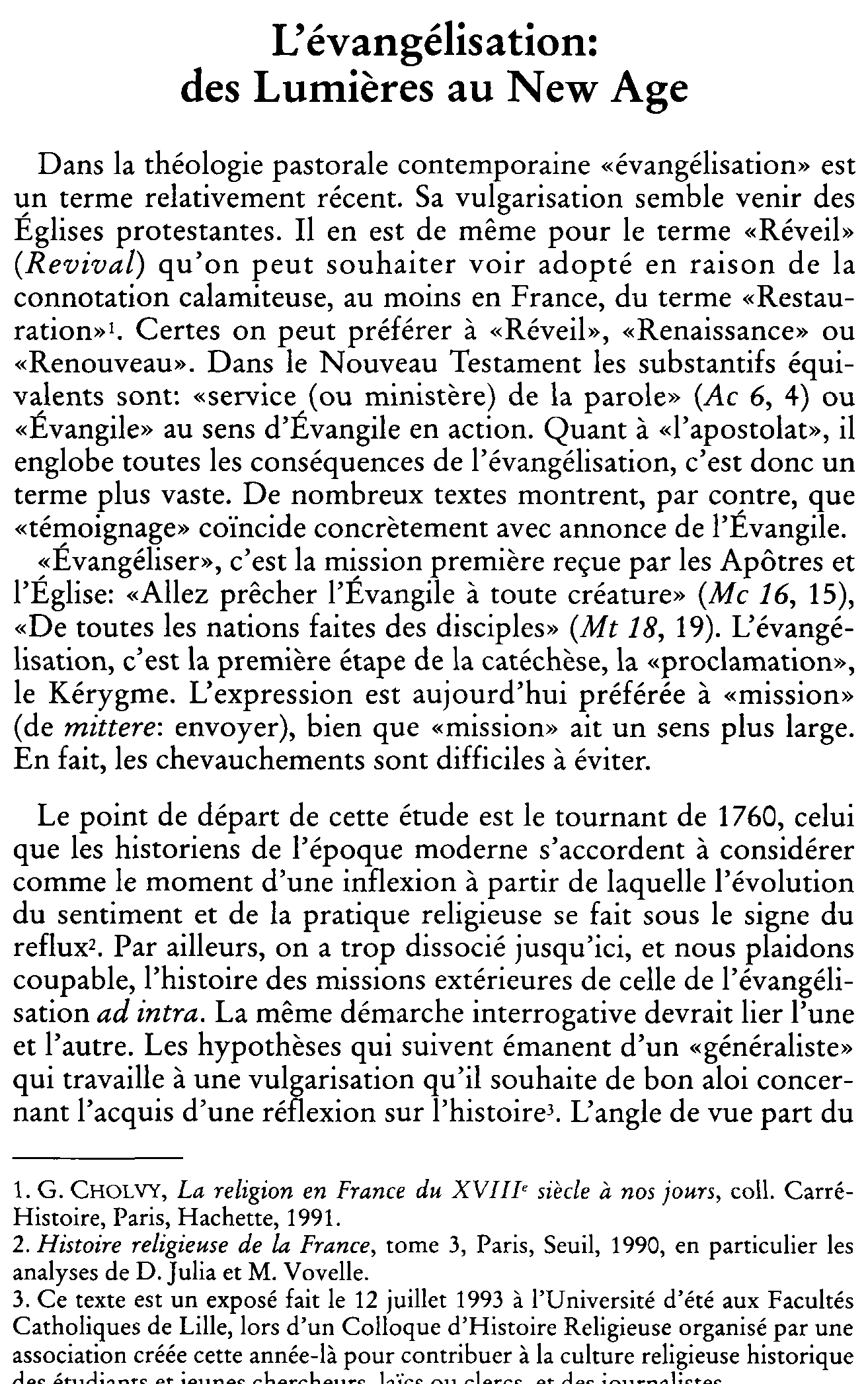 L'évangélisation: des Lumières au New Age