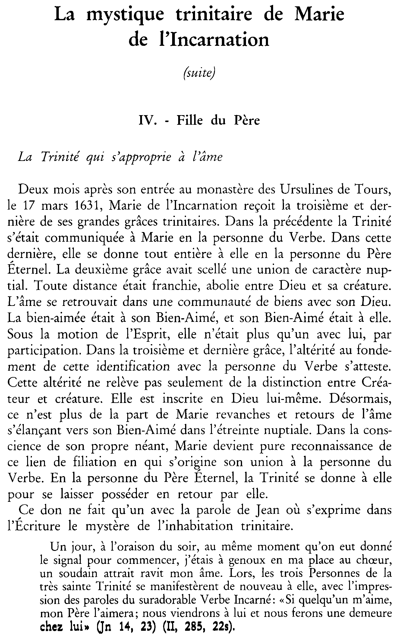 La mystique trinitaire de Marie de l'Incarnation (suite)