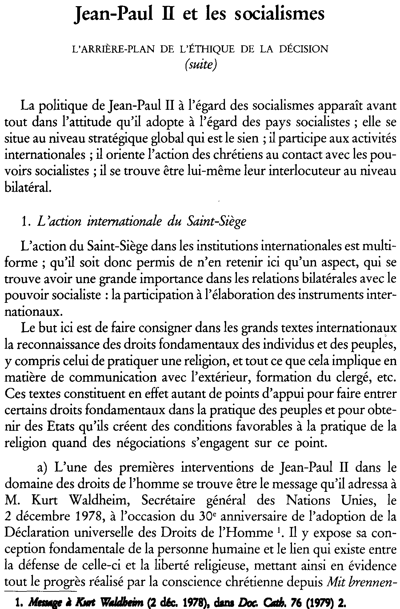 Jean-Paul II et les socialismes. L'arrière-plan de l'éthique de la décision (suite)