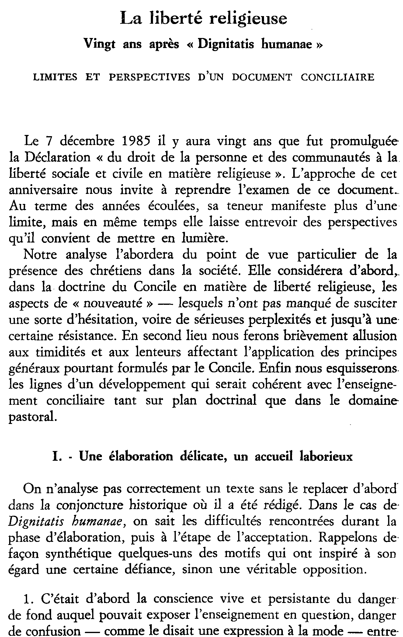 La liberté religieuse. Vingt ans après Dignitatis humanae